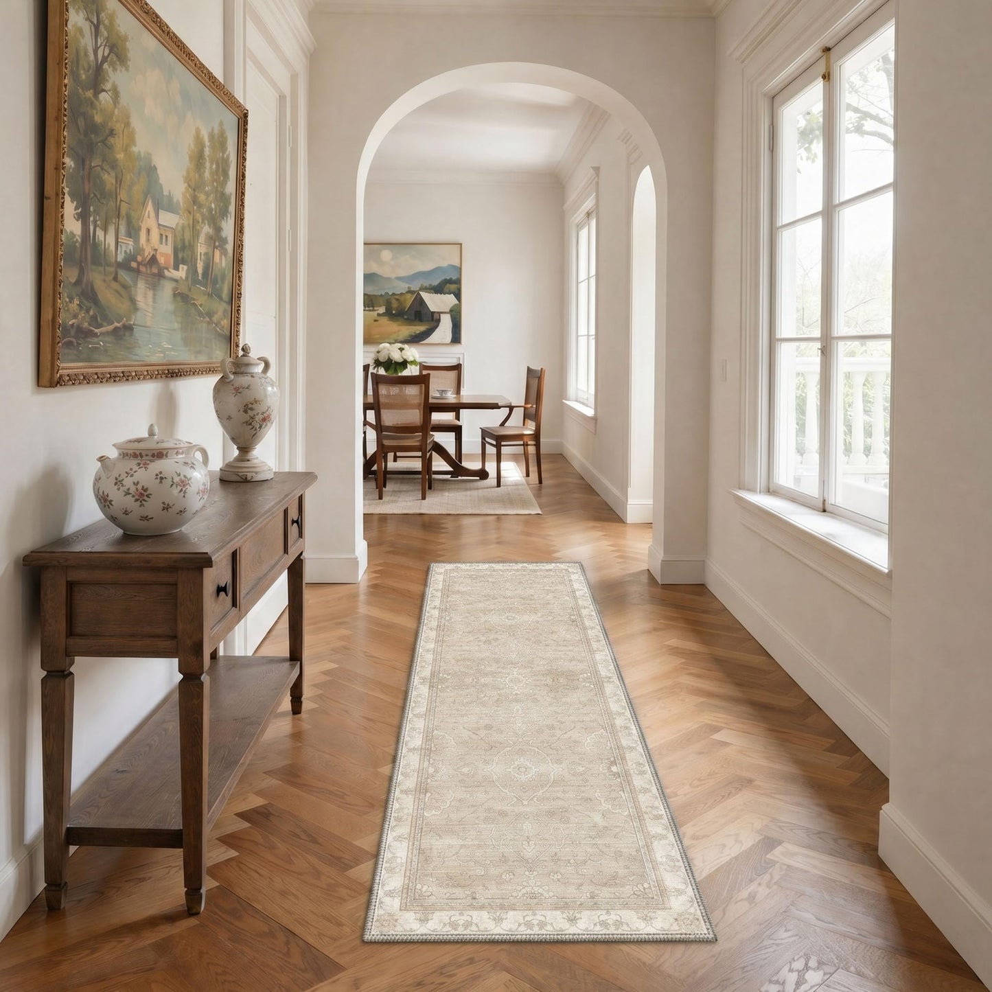 GENIMO 2X3 Area Rugs for Entryway, Non Slip Machine Washable Low Pile Rug for Bedside, Soft Stain Resistant Entrance Doormat, Warm Beige