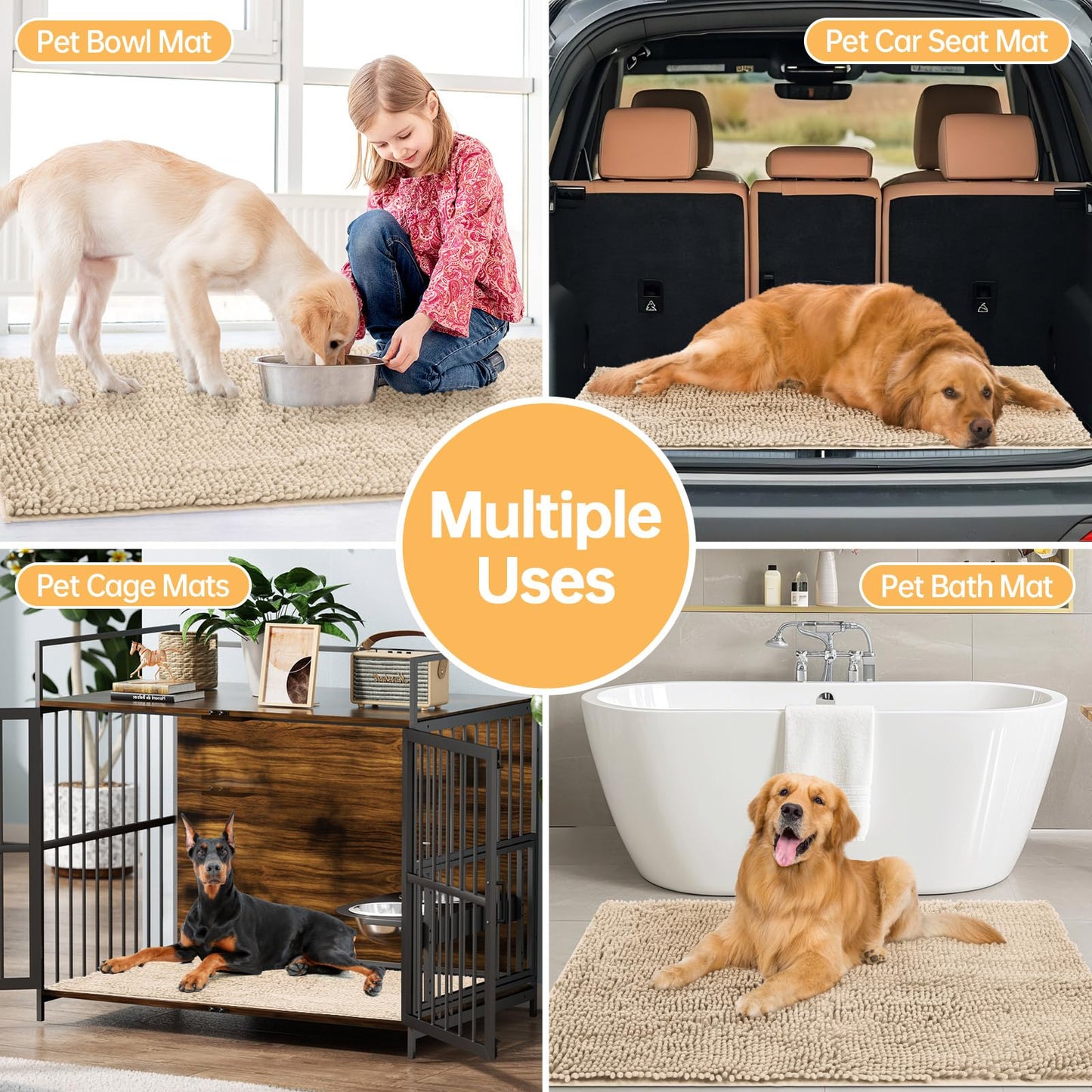 HOMEK Absorbent Dog Door Mat for Muddy Paws, 60" x 36" Chenille Indoor Mats for Entryway, Trap Dirt Front Door Mat Indoor Entrance Washable Non Slip Soft Beige