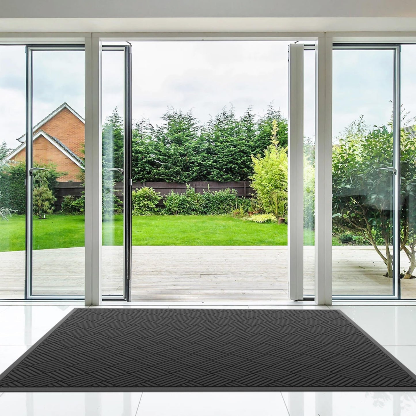 Naturei Durable Indoor Outdoor Door Mat, 3' x 5' Heavy Duty Front Door Mat for Entryway, Non-Slip Backing, Stain and Fade Resistant, Absorbent Commercial Floor Mat for High Traffic Area, Black