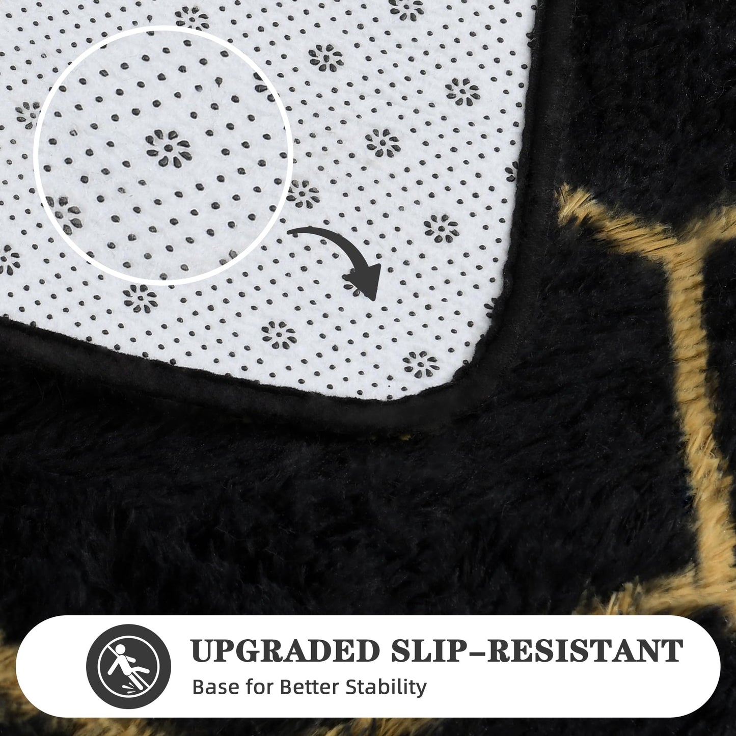 ARKIIKI Large Rugs for Living Room, 8x10 Black Fluffy Bedroom Area Rug, Shag Geometric Soft Fuzzy Carpets Big Kids Room Rug, Non-Slip Plush Modern Rug for Office Home Decor Aesthetic, Black/Gold