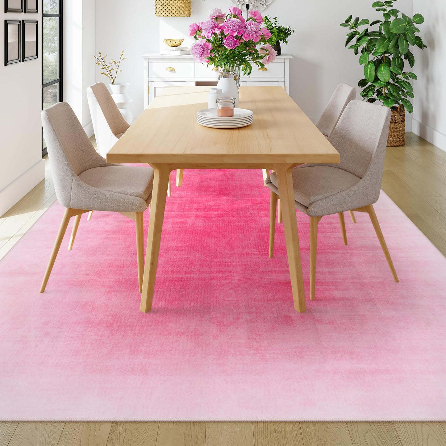 8x10 Area Rugs, Hot Pink Rugs for Living Room Bedroom Girls, Contemporary Ombre Carpet Large Washable Rug Non-Slip Soft Nursery Rug for Playroom, Kid Room, Dining Room