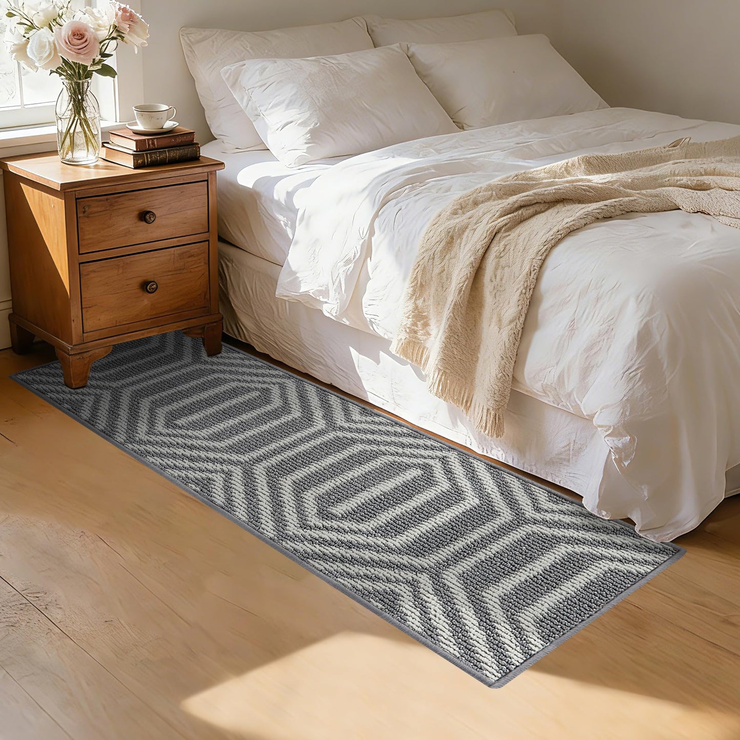 REFETONE Runner Rug, 20"x59" Long Door Mats Indoor Runners for Hallways, Non Slip Rubber Backing Entry Rug, Washable Entrance Floor Mat Runner for Home, Kitchen, Laundry, Living Room, Garage, Grey