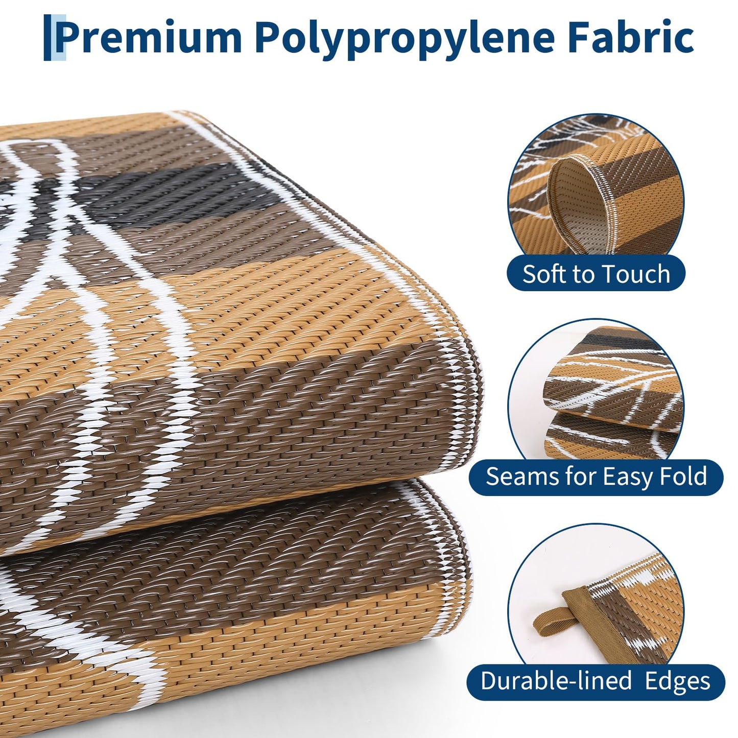 Garvee 5x8 Outdoor Waterproof Rug, Floral Outdoor Area Rug,Reversible Plastic Straw Patio Rug, Portable Camping Mat for RV, Picnic, Beach, Balcony, Garden & Camping Black&Brown