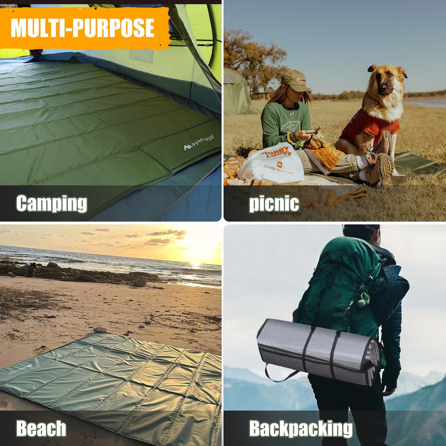 AYAMAYA Foam Sleeping Pad for Camping - Foldable Camping Mattress for 5 6 Person, Extra Thick Waterproof Tent Footprint Inner Camping Mat for Outdoor Backpacking Hiking Picnic Camping