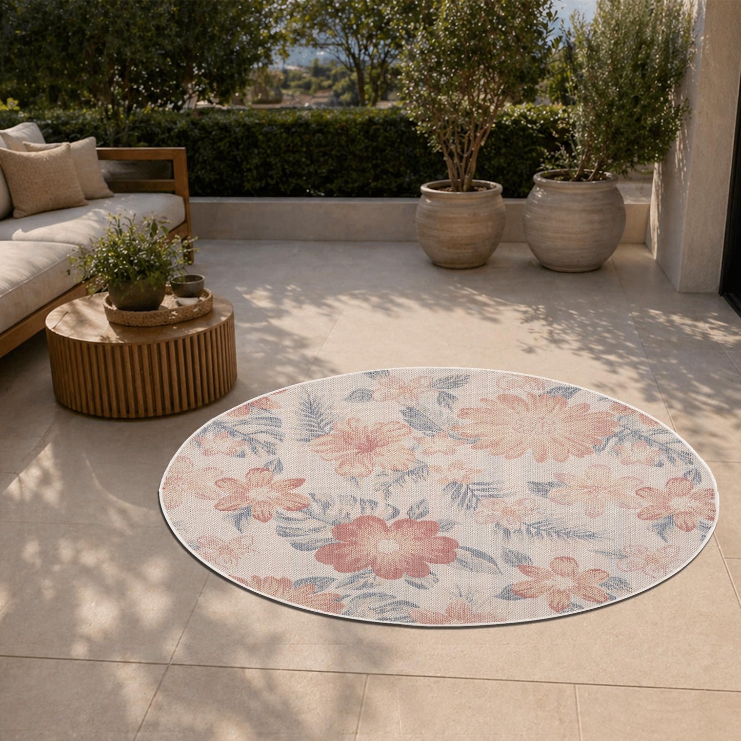 Loom&Crate 5ft Round Outdoor Rug - Pet & Kid Friendly, Versatile for Patio, Deck, Backyard, Indoor & Outdoor Areas, Size: 5'3" Round