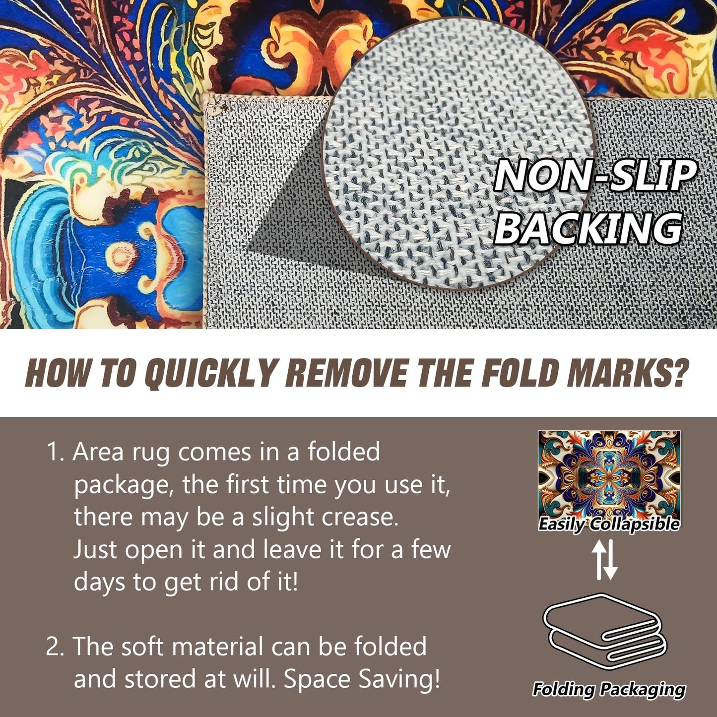 Washable Area Rug, Non-Slip Vintage Hallway Rug Runner with Upgrade Rubber Backing, Stain Resistant Faux Wool Distressed Carpet Runner for Bedroom Living Room Kitchen Laundry Entrance (70" x 55")