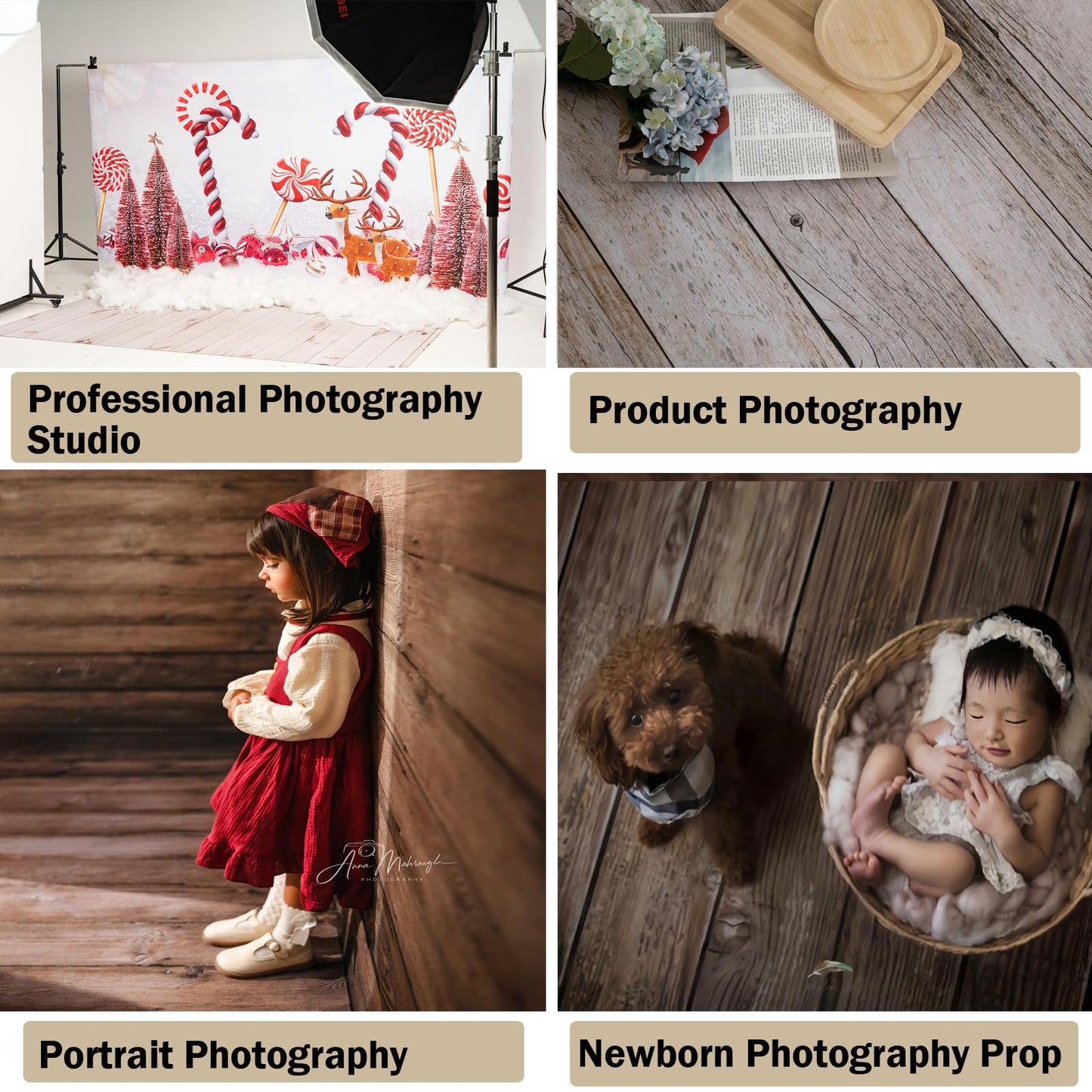 Kate Dark Brown Wood Grain Floor Backdrop Non-Slip Rubber Photography Mat for Studio, Crush-Resistant Reusable Surface for Product Photography5x4ft
