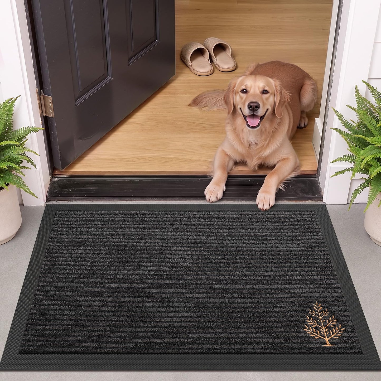 LUMI Outside Welcome Door Mat 24x36, Non-Slip Heavy Duty Dirt Trapper, Grey