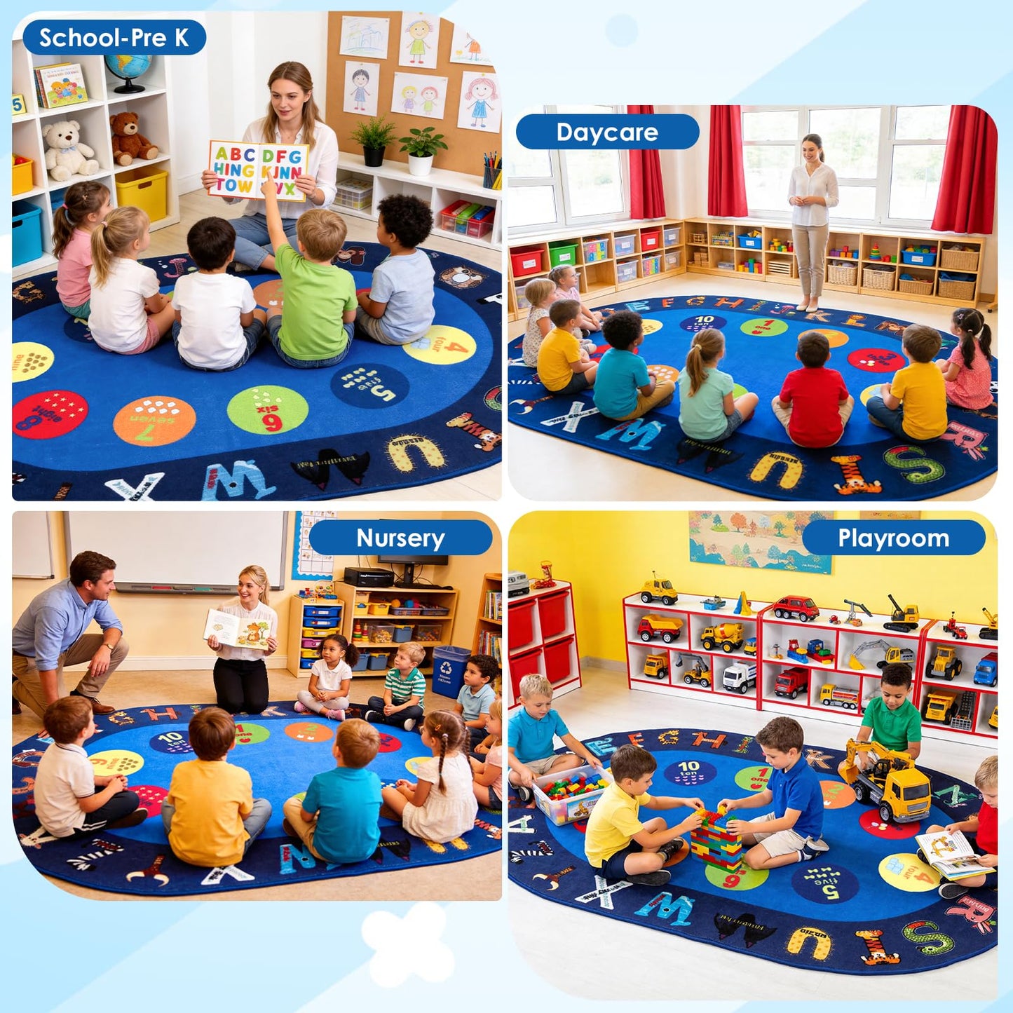 lotoo Classroom ABC Rug, Kids Rugs for Playroom, Preschool Educational Carpet for Learning Alphabet Animals Words Numbers, Kids Daycare Nursery Play Mat for Toddlers Children Bedroom Playroom