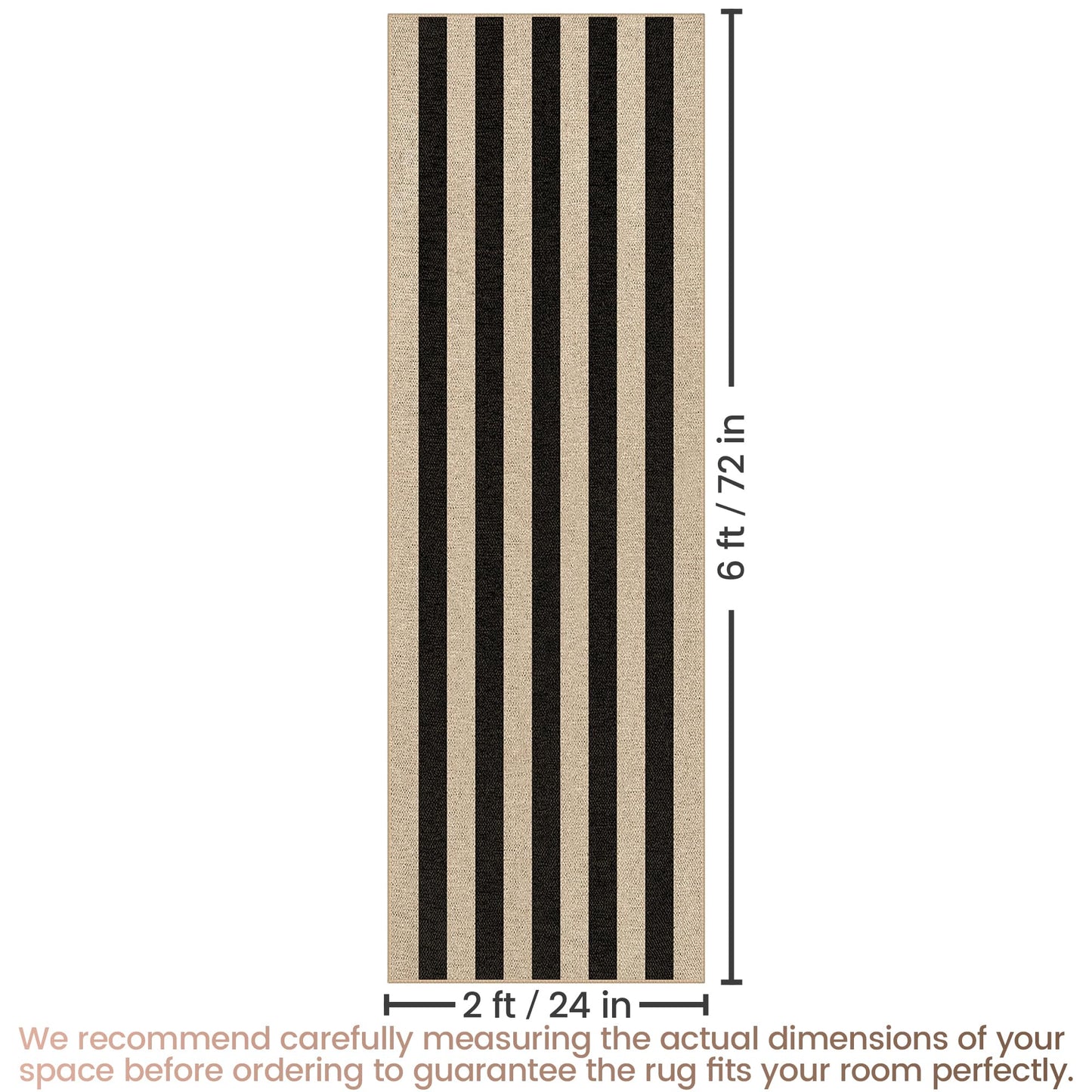 Washable Striped Easy Jute Runner Rug, 2x6 Black Boho Geometric Outdoor Indoor Patio Rug, Low Pile Lightweight Non Slip Neutral Long Runner Carpet Mat for Hallway Kitchen 6ft Entryway Porch Farmhouse