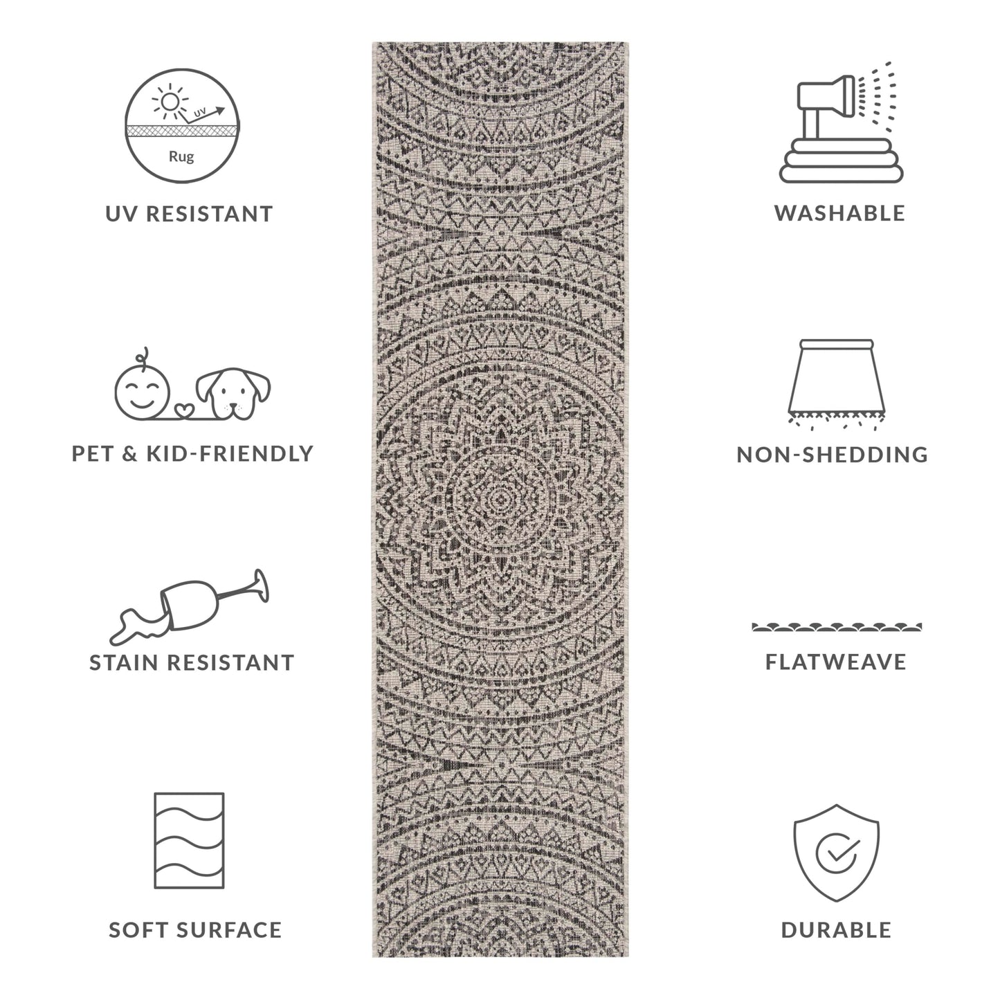 SAFAVIEH Courtyard Collection 2'3" x 8' Light Grey/Black CY8734 Indoor/ Outdoor Waterproof Easy Cleaning Patio Backyard Mudroom Runner Rug