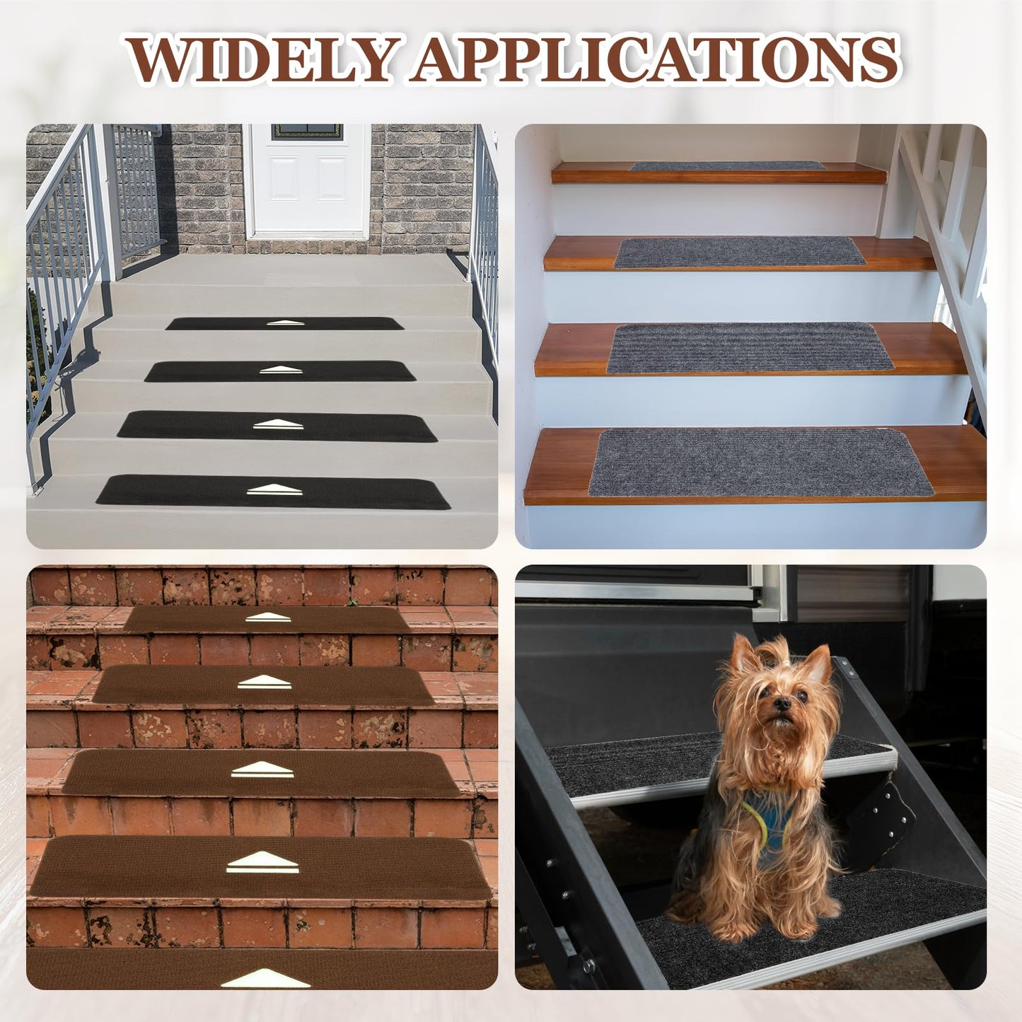 PATIKIL 4 Pack Household Stair Mats, 27.6 x 8.6 Carpet Stair Treads Cuttable Indoor Non-Slip Mat Self-Adhesive Floor Mats for Elders and Pets, Black