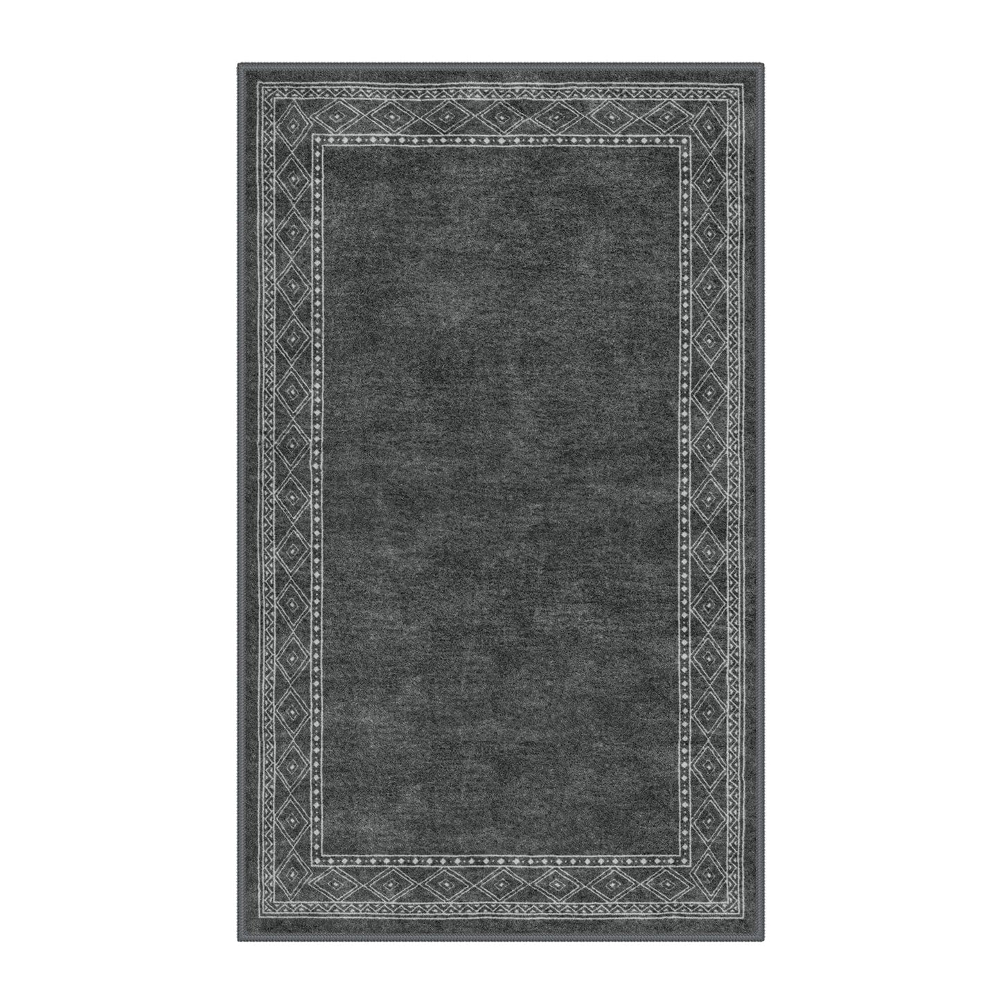 Lahome Modern Bordered Machine Washable Rug, Ultra-Thin Soft 3x5 Rugs for Bedroom Entryway Living Room, Non-Slip Stain Resistant Small Carpet for Laundry Entry(3'x 5',Gray