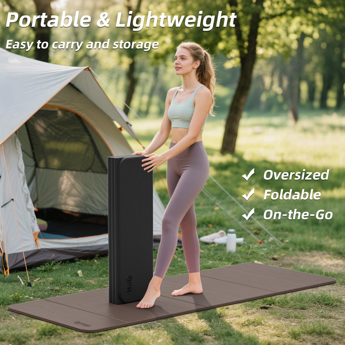 Extra Large 75"x32" Foldable Yoga Mat, Durable Non-Slip TPE Fitness Mat for Yoga, Pilates, Floor Workouts, 7-Fold Portable for Home Gym & Travel (6mm Thick)(Brown)