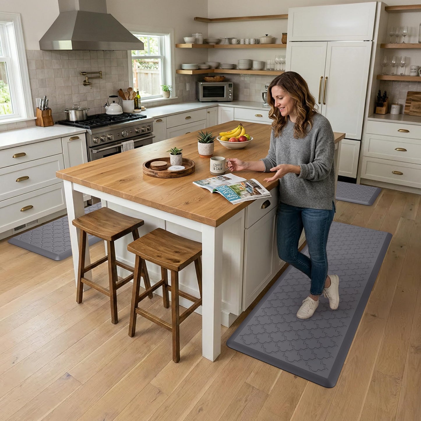 FYATHM Kitchen Mat Cushioned Anti Fatigue for Floor, Non-Slip Waterproof Comfort Rug for Kitchen Sink, Standing Desk & Laundry, 17.3"x29", Grey