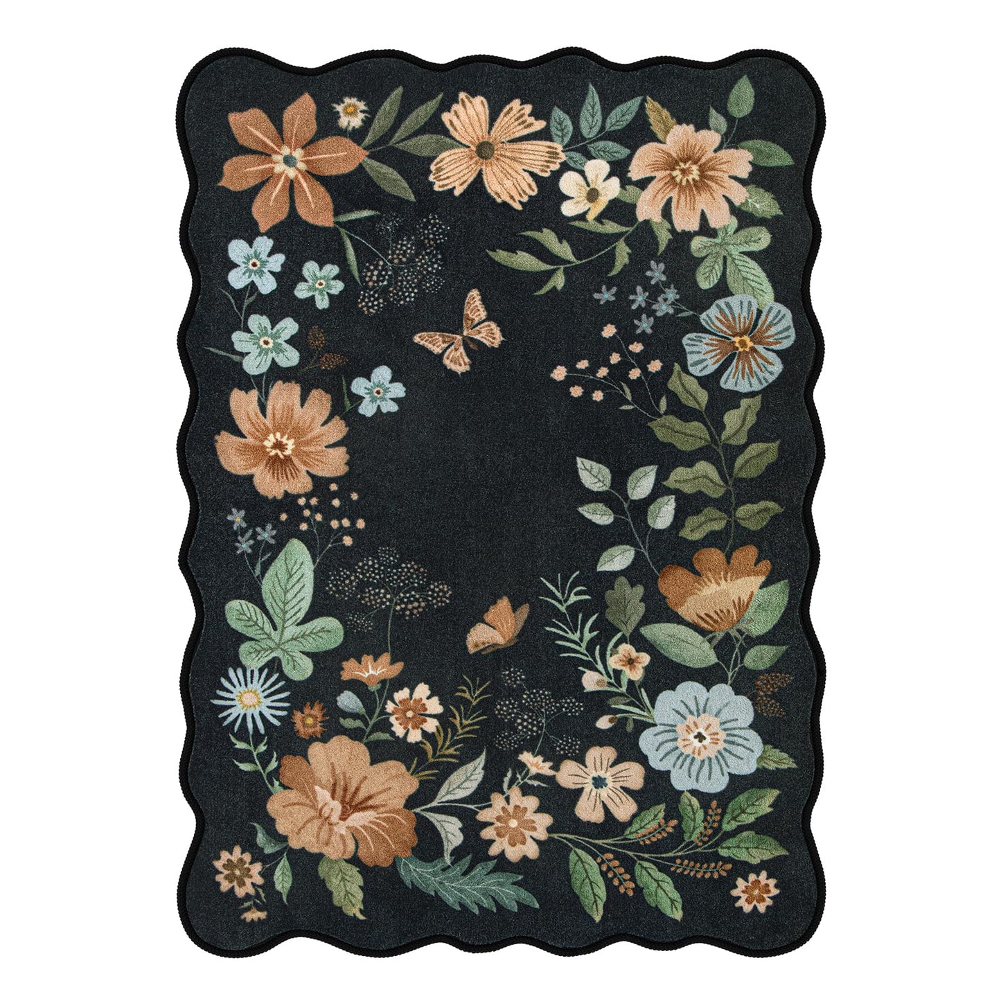 Lahome Floral Rugs for Living Room, 5x7 Area Rugs Ultra-Thin Soft Washable Rug, Non-Slip Bedroom Rug Stain Resistant Boho Flore Carpet for Dining Room Office (5x7ft,Black/Grey)