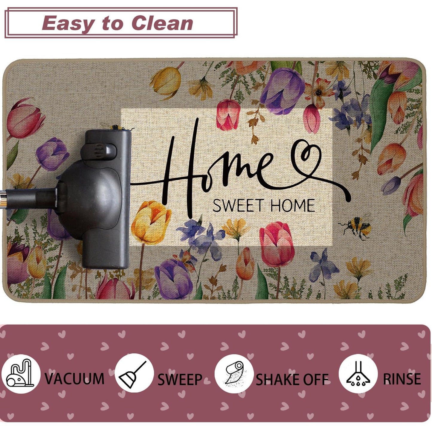 Baccessor Home Sweet Home Kitchen Mats Set of 2, Summer Floral Tulip Kitchen Rugs for Floor Spring Non Slip Low-Profile Seasonal Home Decor 17x29 and 17x47 Inch