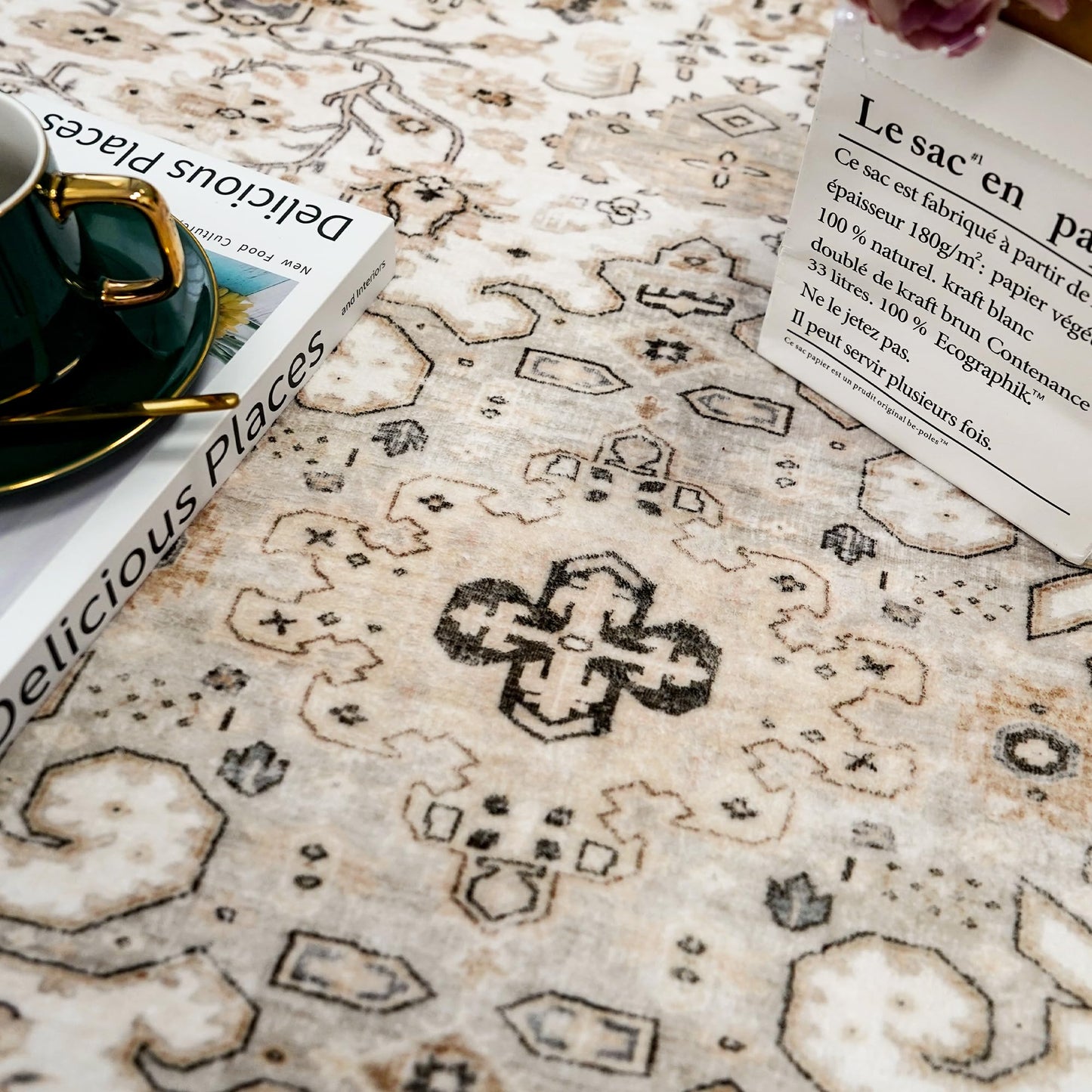 HILORUUG Living Room Area Rugs 10x14: Extra Large Area Rug Super Soft Distressed Oriental Rugs with Non-Slip Backing - Thin Stain Resistant Indoor Rug - 10x14 Ivory