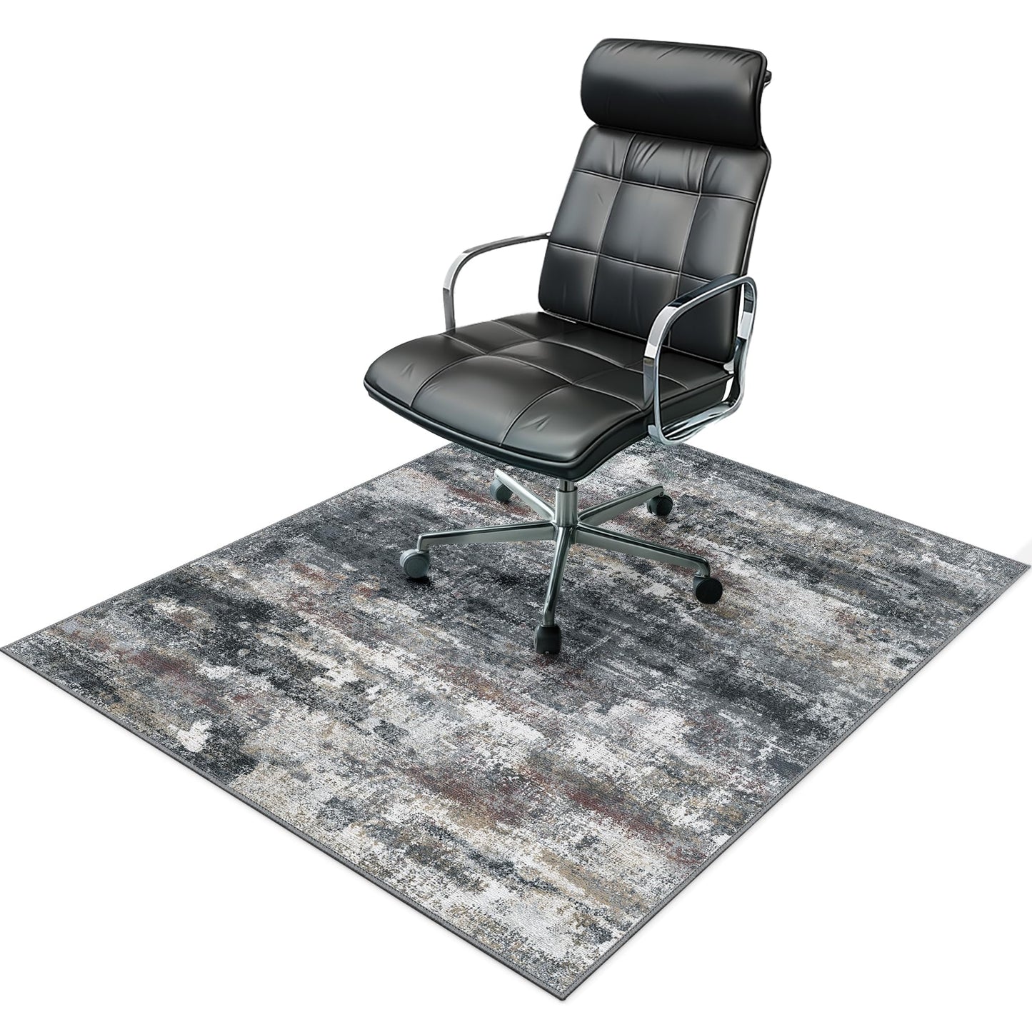 Office Chair Mat for Hardwood Tile Floor, Abstract 36"X 48" Desk Mats for Office Chair on Rolling Chairs Carpet, Desk Anti-Slip 1/5" Thick Rug for Computer Chair, Thin Low-Pile Floor Mat, Dark Gray