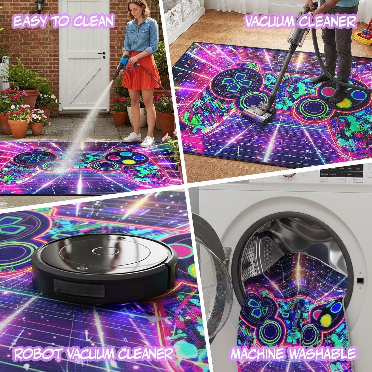 Auetwyona Gaming Rug for Boys Bedroom Decor - Gamer Area Rug Video Game Gaming Carpet for Bedroom Gamepad Design Purple Rug for Kids Room,Boys Game Room & Dorm -Anti-Slip Floor Mat 59 x 35 in