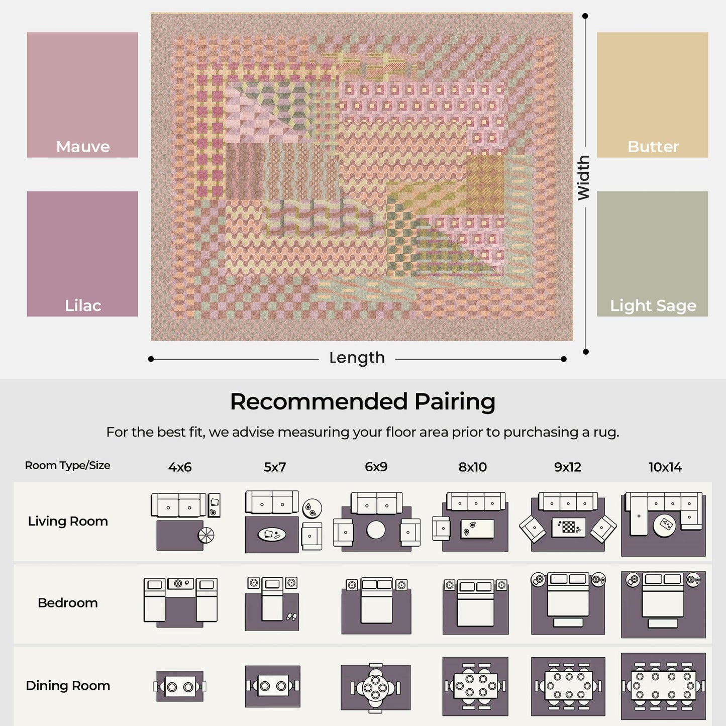 Kokia 9x12 Modern Geometric Washable Area Rug, Non-Slip Stain-Resistant Low Pile Rugs for Girls Bedroom, Living Room, Dining Room, Pink and Purple