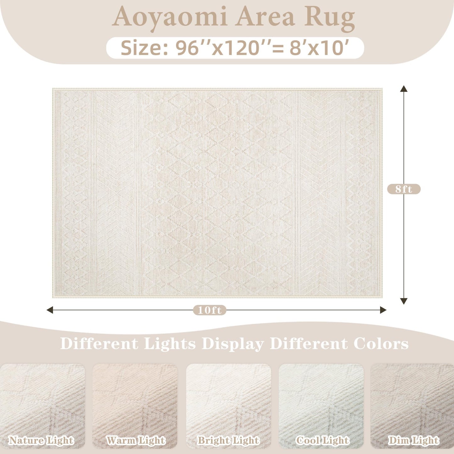 Area Rug Living Room Rugs 8x10 - Large Soft Boho Geometric Rug, Non-Slip Foldable Washable Rugs Non Shedding Morden Indoor Floor Carpet for Living Bedroom Office Dining Room(Modern Beige,8'x10')