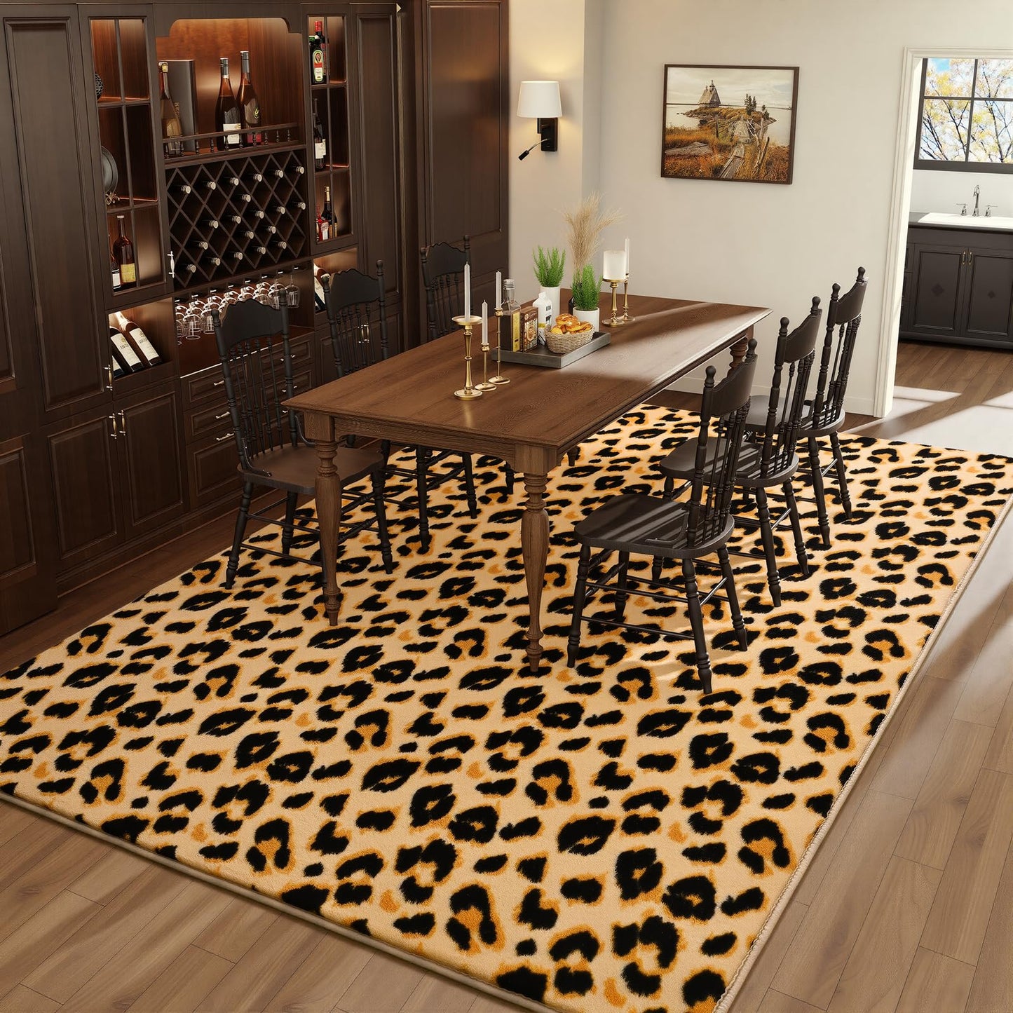 Amearea Soft Leopard Rugs for Bedroom Living Room, 4x6 Modern Cheetah Print Thickened Memory Foam Rug, Fluffy Indoor Washable Animal Rug Carpet for Kids Boys Girls Dorm Nursery Room Home Decor, Khaki