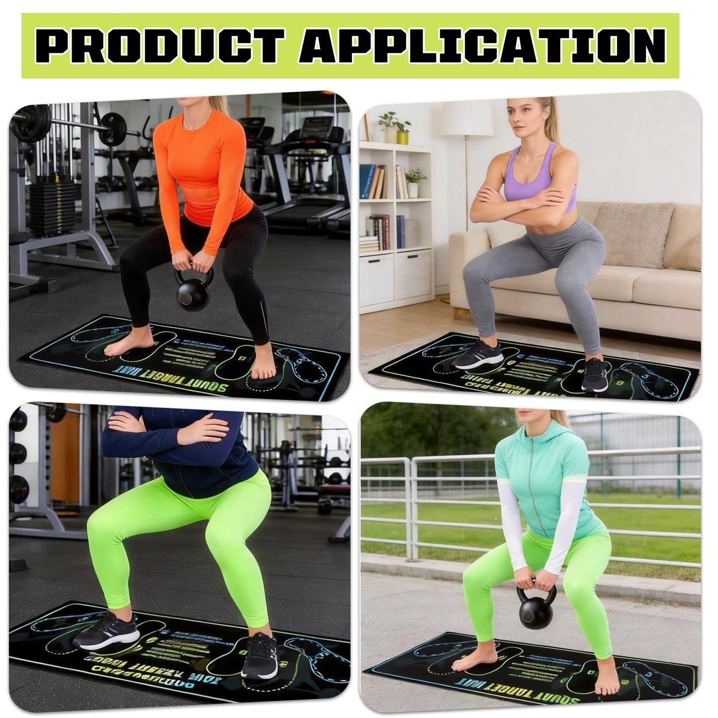 Squat Mat with Foot Position 13.8×31.5in — Non-Slip + Resistance Band
