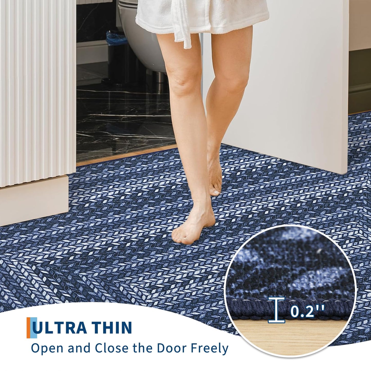Braided 5x7 Rugs for Living Room Washable Easy Jute Outdoor Patio Rug Non Slip Stain Resistant Modern Bordered Bedroom Throw Carpet Indoor Outdoor Low Pile Area Rugs for Porch Kitchen, Slate/Blue