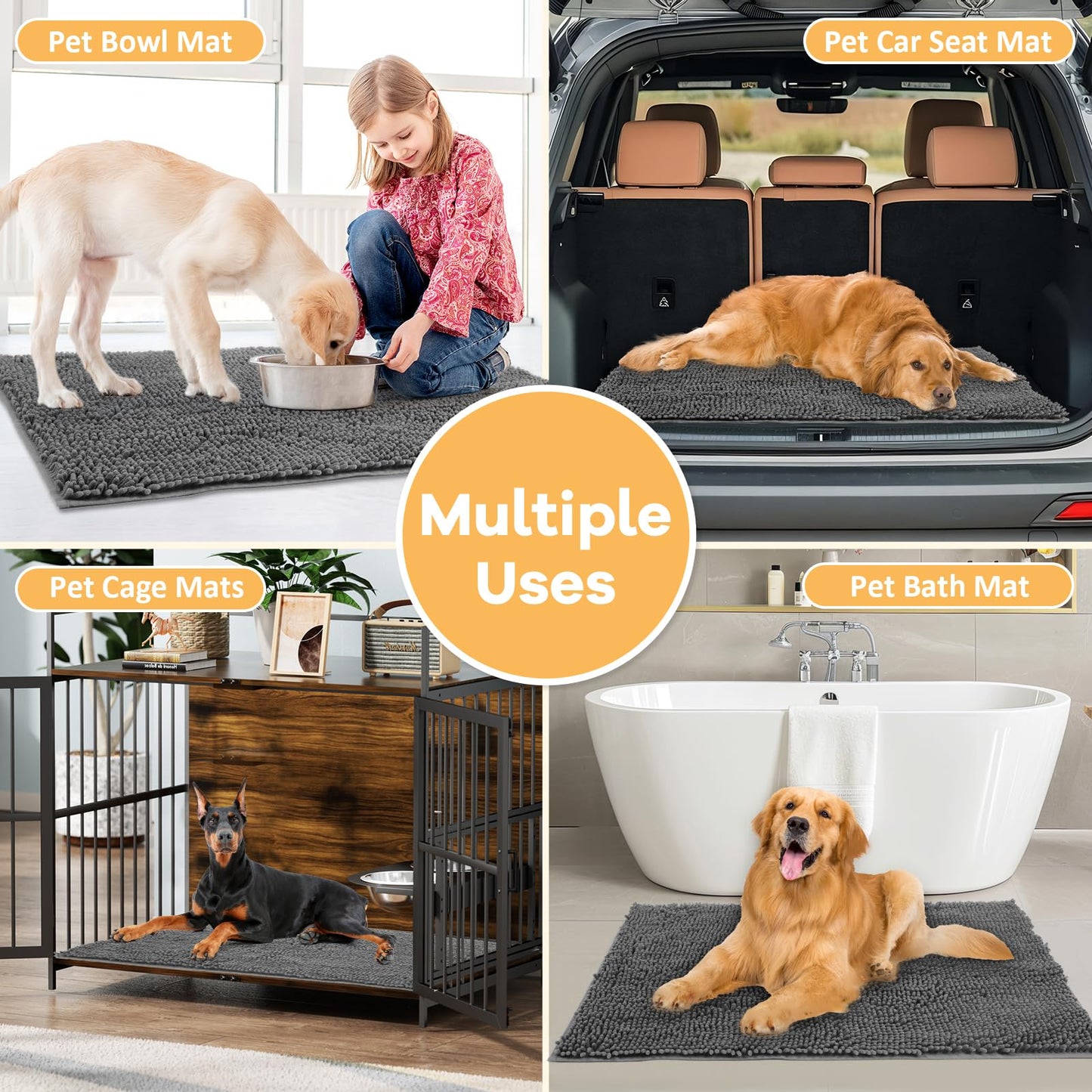 HOMEK Absorbent Dog Door Mat for Muddy Paws, 60" x 24" Chenille Indoor Mats for Entryway, Trap Dirt Front Door Mat Indoor Entrance Washable Non Slip Soft