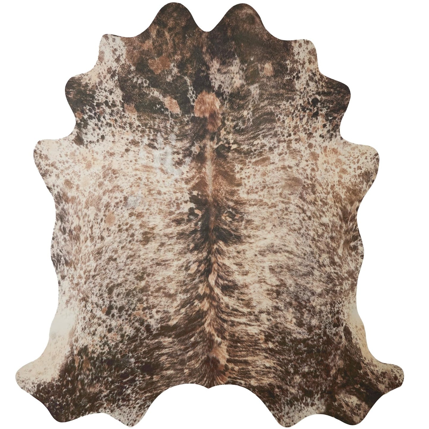 Guyekobe Brown Faux Cowhide Rug 4.6x5.2ft Washable Cowhide Rug No-Slip Animal Print Western Decor for Living Room Bedroom Kitchen Bathroom-No Fur