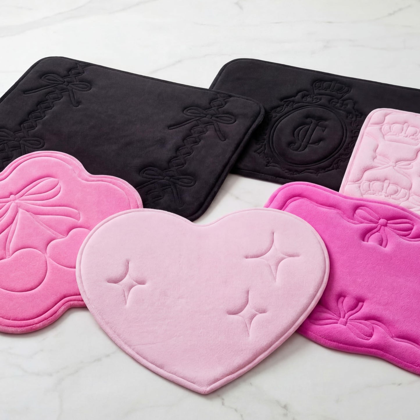 Juicy Couture Quilted Memory Foam Bath Mat, 17" x 24" Bow Lattice Pink Skid-Resistant Bath Rug