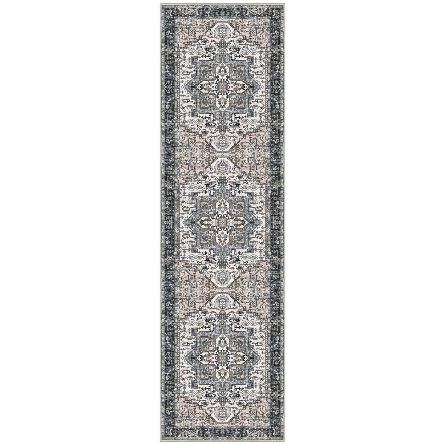 KOZYFLY Runners for Hallways 2x7 Ft Washable Kitchen Runner Rug Boho Runner Rug for Entryway Indoor Printed Faux Wool Long Floor Carpet Runner for Bedroom Laundry Kitchen Hallway, Black/Taupe/Beige