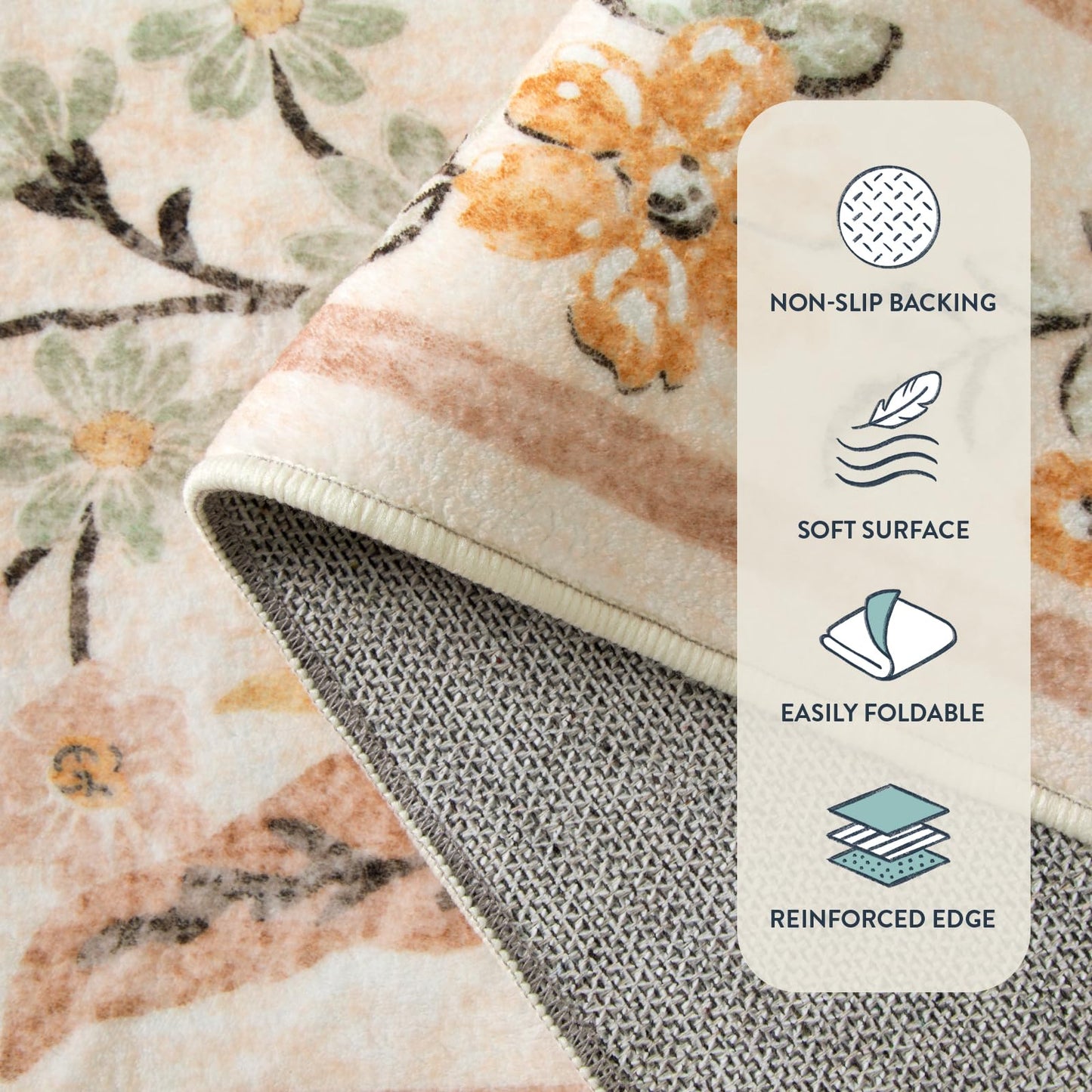 Lahome Sylvie Boho Nursery Living Room Rug, Washable Area Rugs 5x7 for Classroom Kids Room, Soft Floral Thin Carpet for Dorm Apartment Bedroom Decor, Ochre Fall