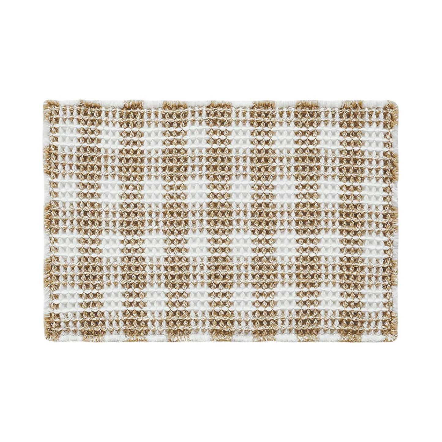 TYUU Waffle Bath Mat, Boho Bathroom Rugs Non Slip Washable Absorbent Checkered Bathroom Mat Quick Dry Farmhouse Bathroom Decor, 24"x16" Khaki and White