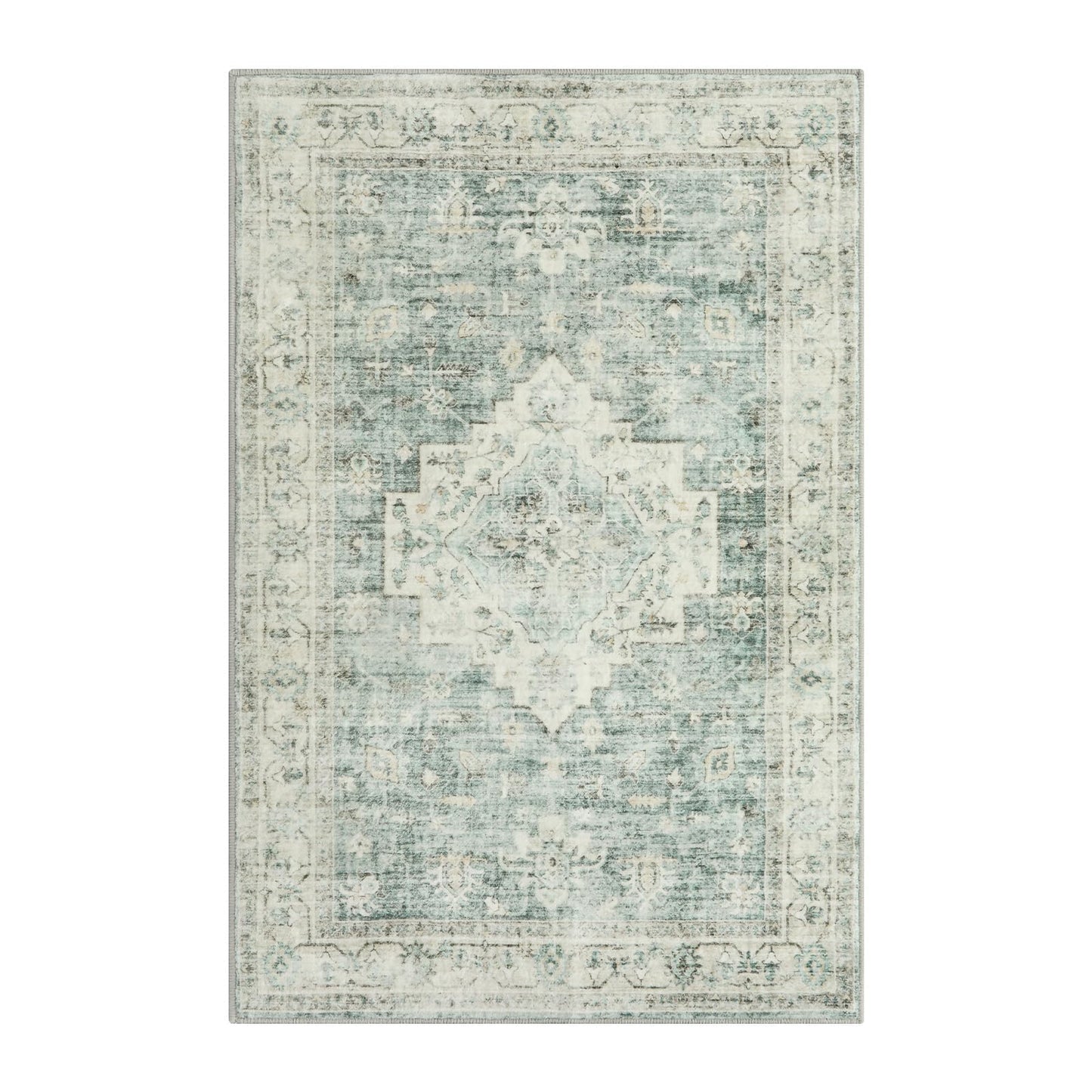 LIVEBOX Washable Rug 2x3 Kitchen Mats for Floor Entryway, Non Slip Front Door Mat for Bathroom Hallway, Boho Low-Pile Small Carpet Farmhouse Throw Indoor Rugs for Bath Sink, Sage Green