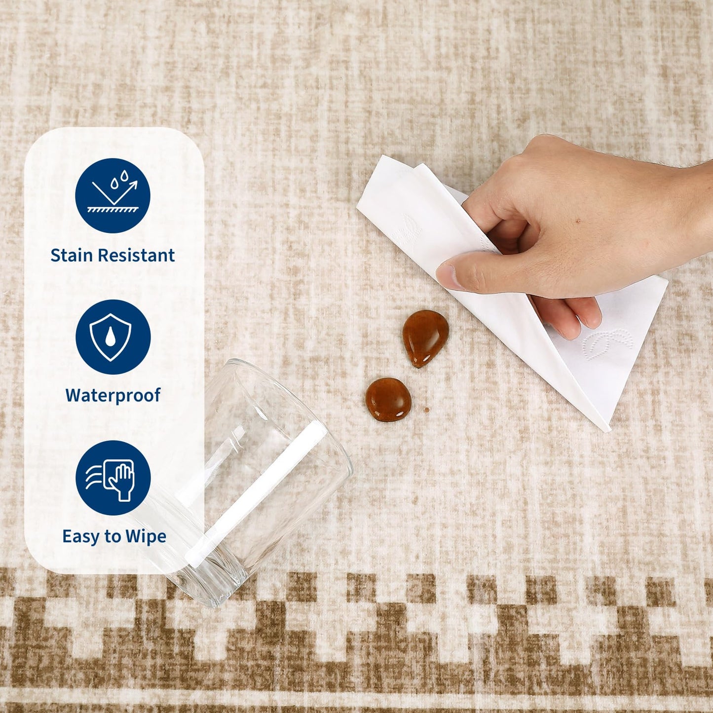 GarveeHome Cross Bordered Large Area Rug 9x12 Machine Washable Non Slip Low Pile Dining Room Carpet Geometric Stain Resistant Living Room Bedroom Home Office Rug, Beige