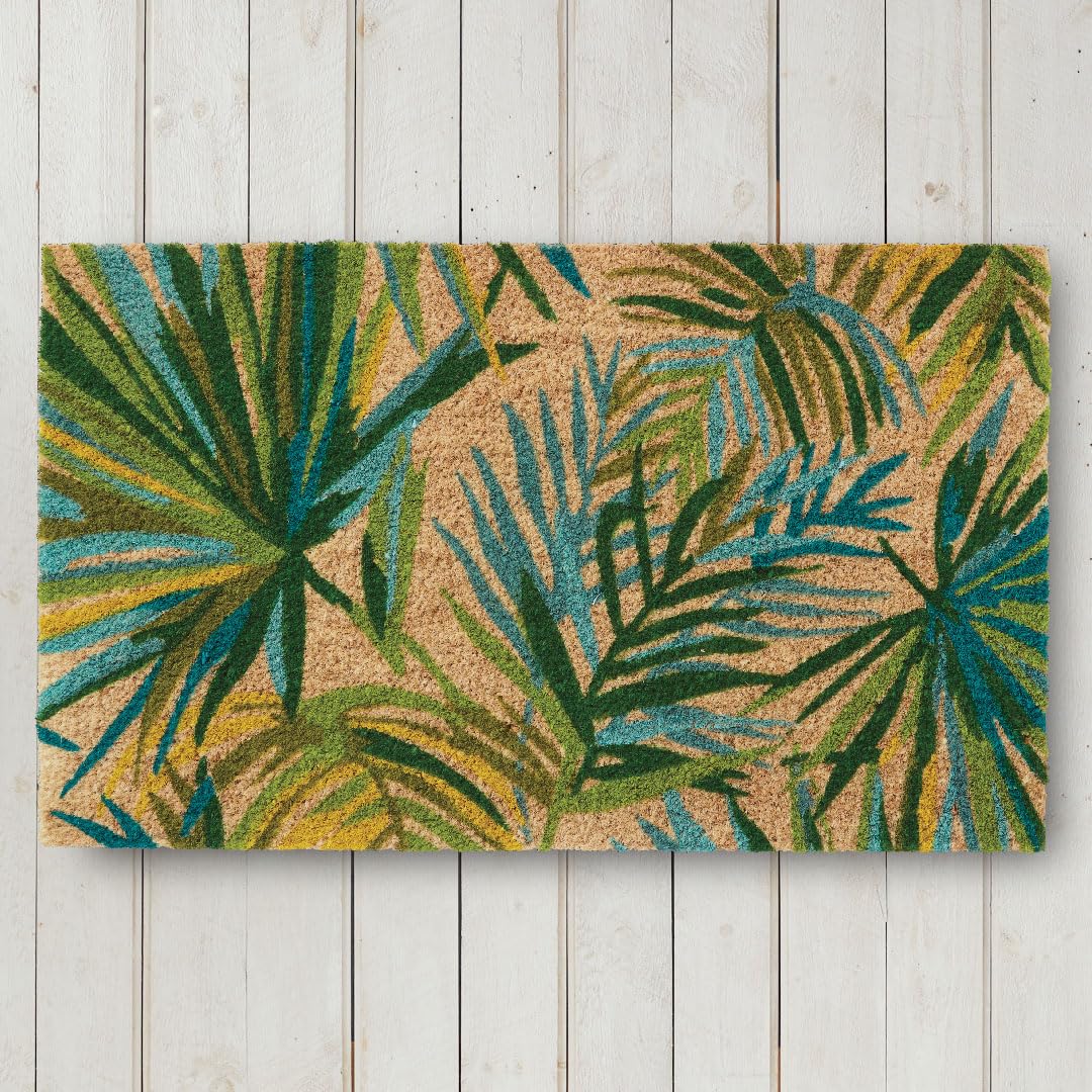 HF by LT Palm Leaves 100% Coir Doormat, 18 x 30 inches, Naturally Durable, PVC-Backing, Sustainable