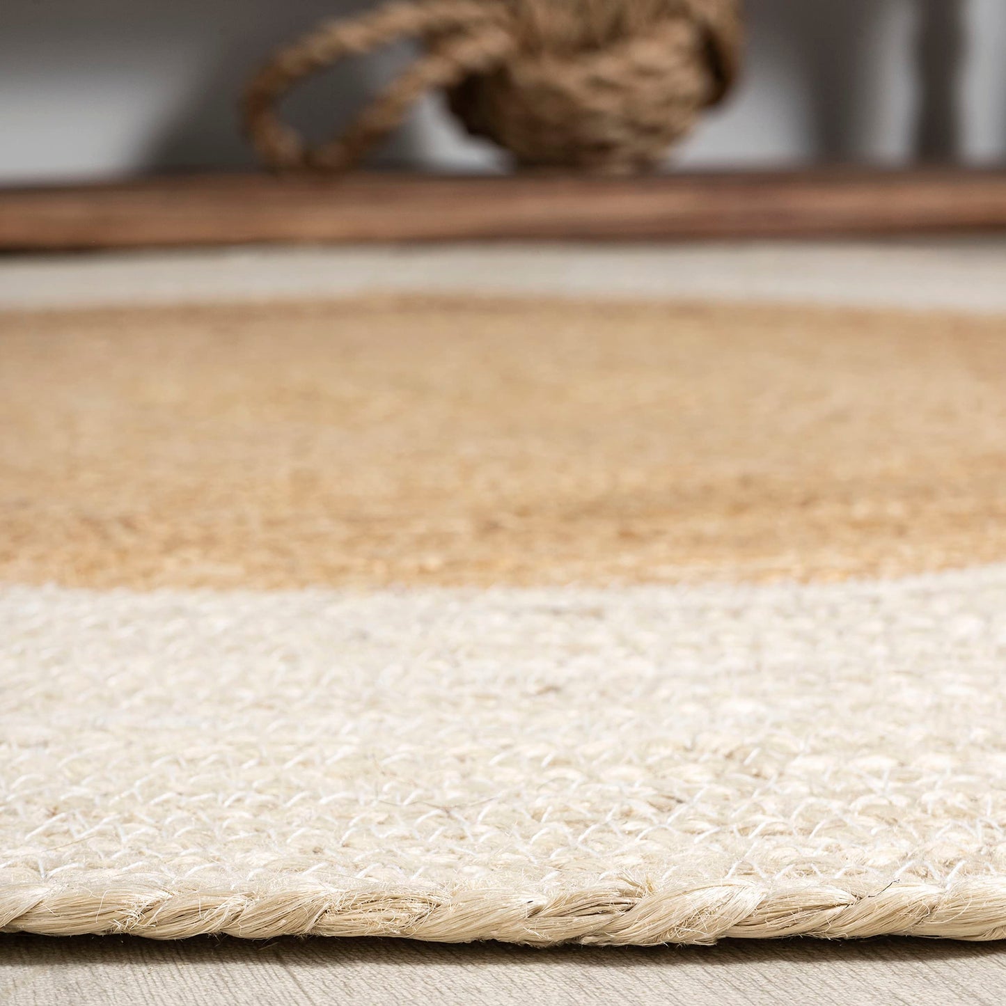JONATHAN Y Two-Tone Jute Circle Cream/Natural 5' Round Indoor Area Rug, Oceana Boho, Minimalist, Geometric, Easy-Cleaning for Living Room, Bedroom, Kitchen, Pet Friendly, Non-Shedding (RNF115A-5R)