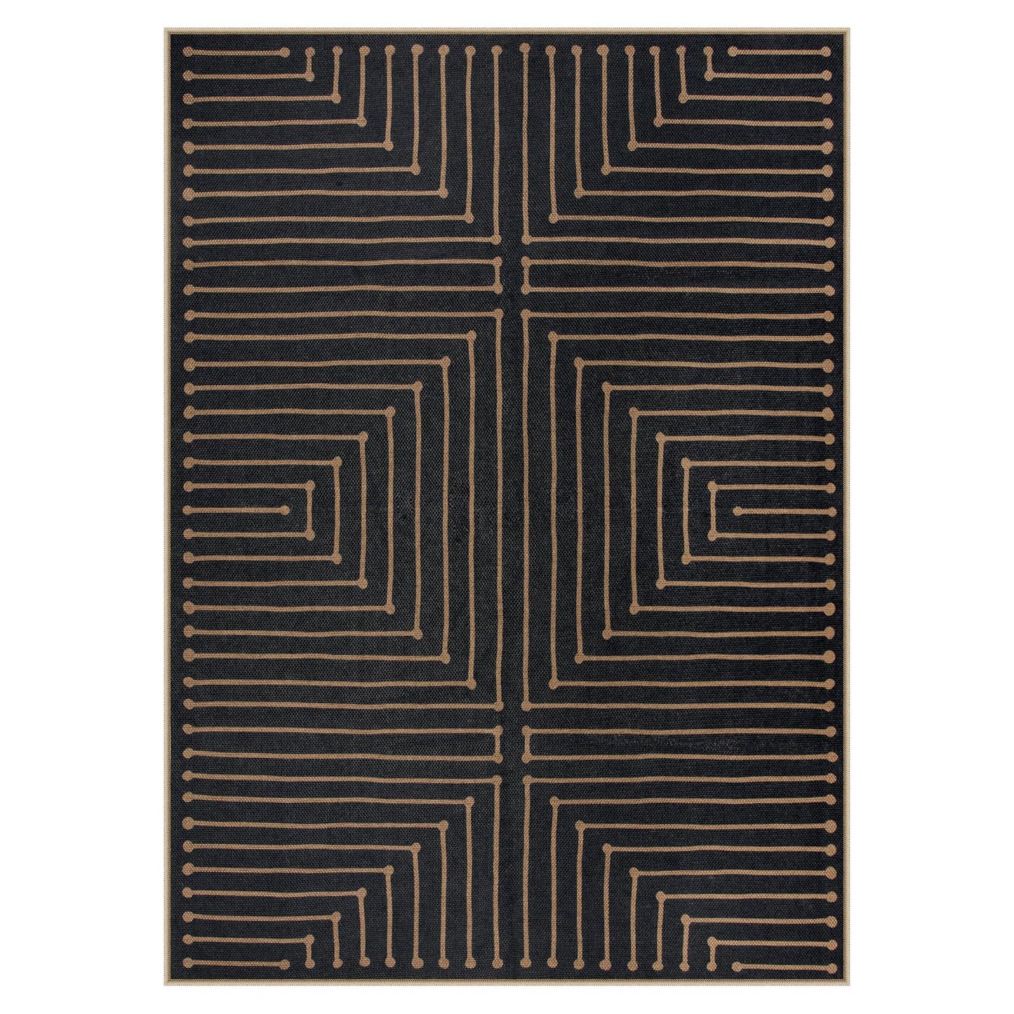 Lahome Neutral Geometric Outdoor Rug, 5x7 Black Living Room Dining Room Rug Indoor Outdoor Carpet, Farmhouse Rhombus Non Slip Non Shedding Carpet for Patio Deck Office Classroom