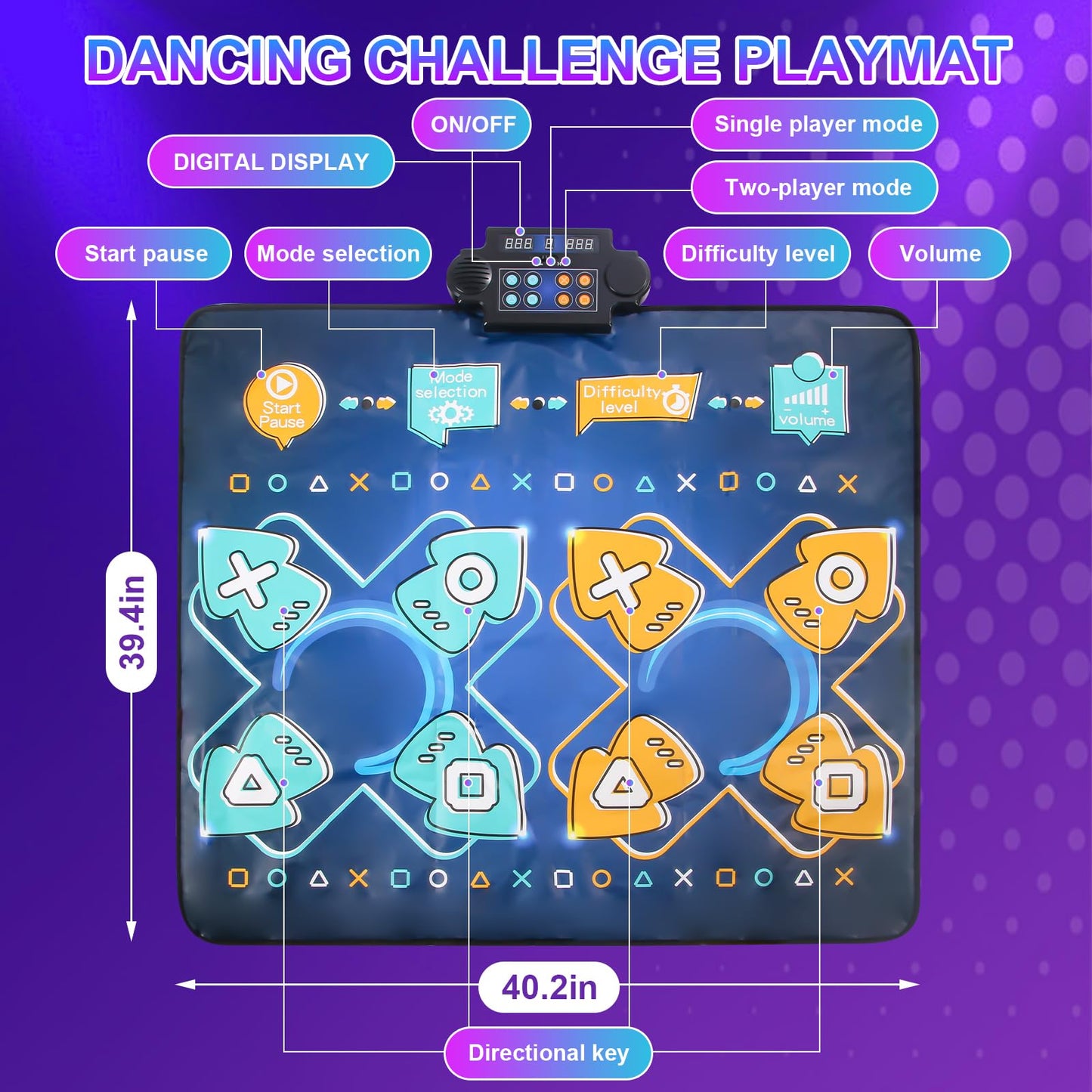 2Player Dance Mat for kids, Electronic Double Dance Mixer Rhythm Step Play Mat,Dance pad Game Toys Music for Girls Boys,Christmas/Festival/Birthday Gifts for Kids,Age 3 4 5 6 7 8 9 10 11 12+ Year Old