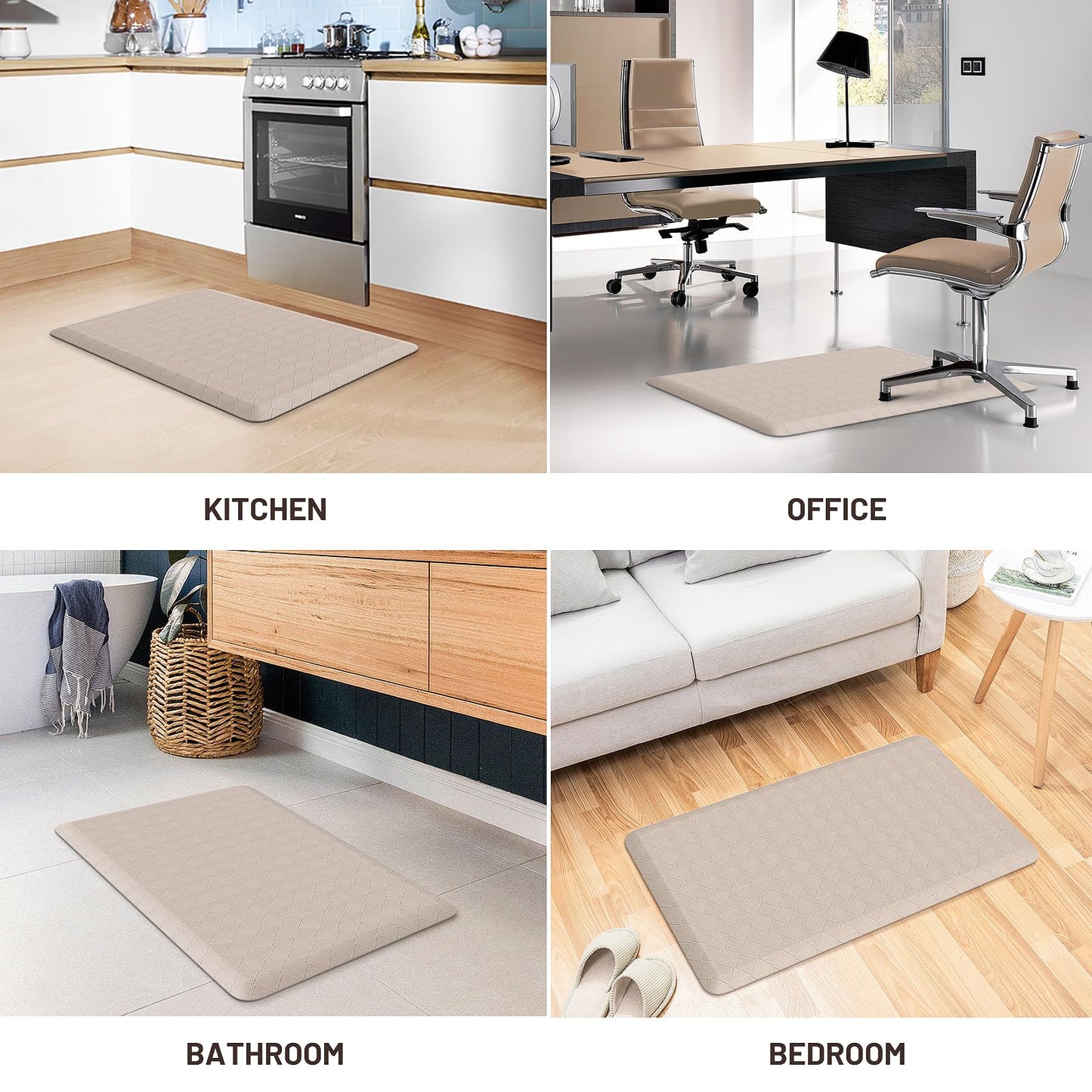 HappyTrends Kitchen Runner Rugs Anti-Fatigue mats,17.3"x 28",Non Slip Waterproof Ergonomic Comfort Mat for Kitchen, Floor Home, Office, Sink, Laundry,Khaki