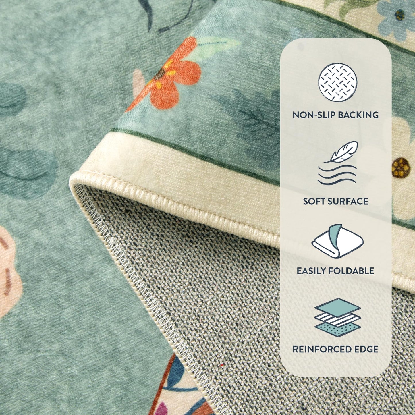 Lahome Insect Washable Area Rugs 5x7, Soft Green Rug for Living Room Bedroom Ultra-Thin Non-Shedding, Modern Throw Large Carpet for Dining Room Nursery Vionnet(5'x7',Green)
