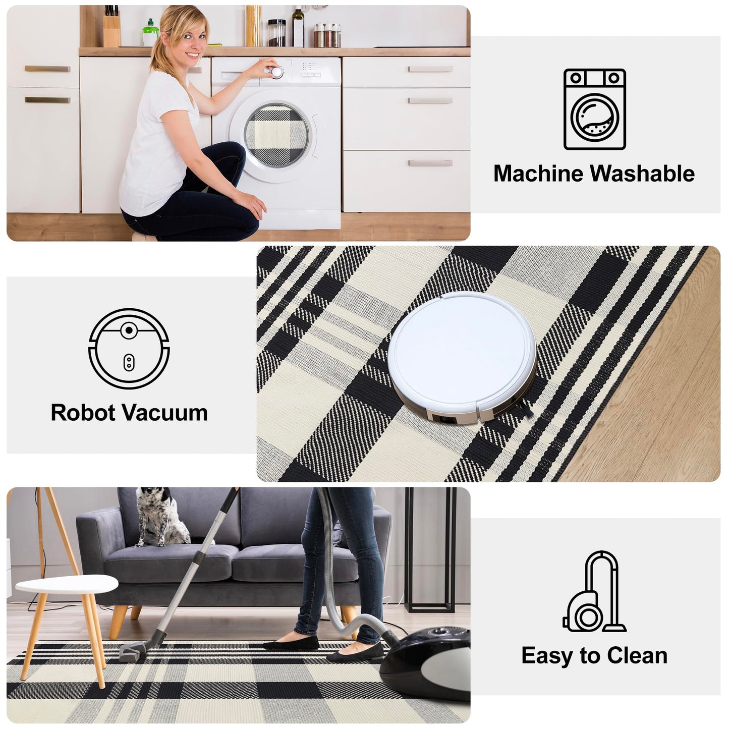 Aoczes Buffalo Plaid Outdoor Rug 4x6 Cotton Woven Rug Black and Off White Checkered Rug Front Porch Decor Washable Indoor Outdoor Area Rug for Living Room Bedroom Dining Room Patio Farmhouse Carpet