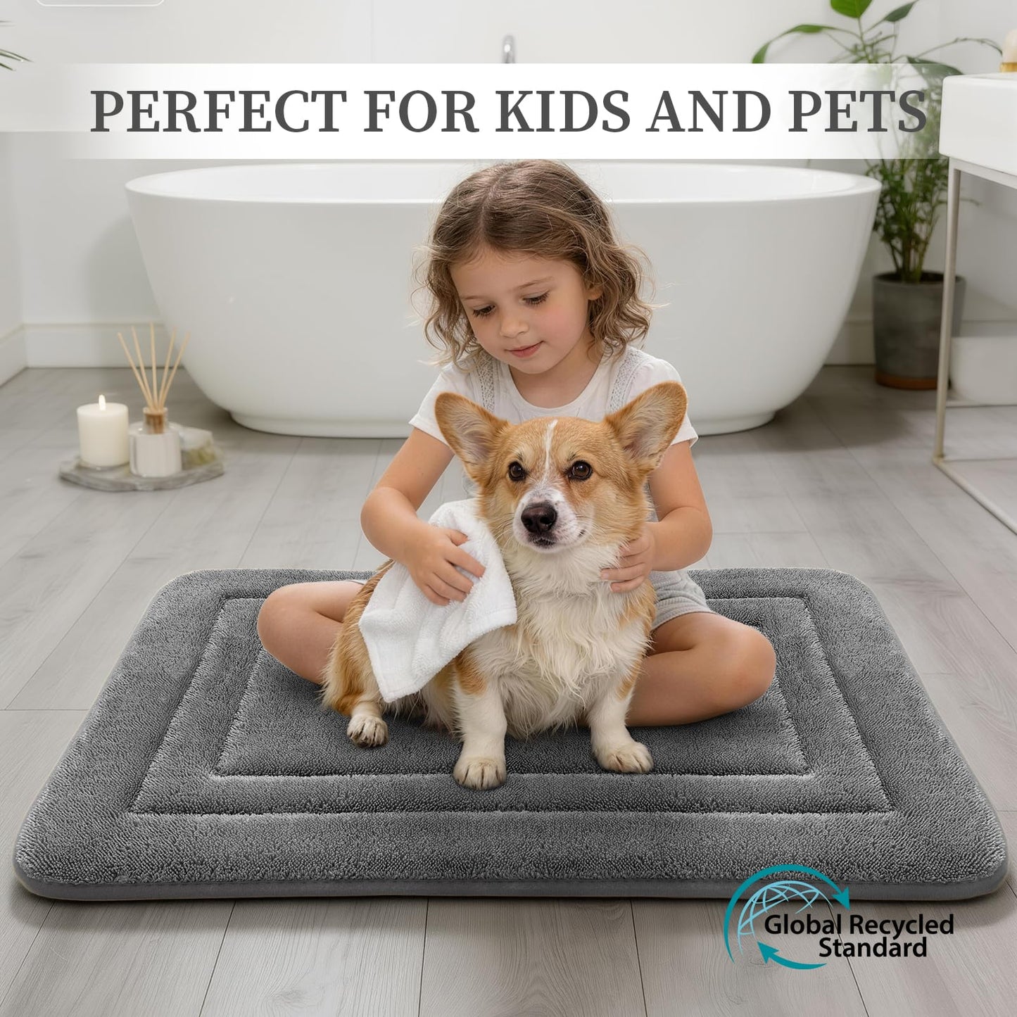 YIHOUSE Bathroom Rugs Sets 2 Piece, Towel-Like Soft Absorbent Thick High Density Memory Foam Bath Mat Set, Non-Slip Machine Washable Bath Rugs for Bathroom, Tub & Shower (24"x17"+24"x20"U, Dark Grey)