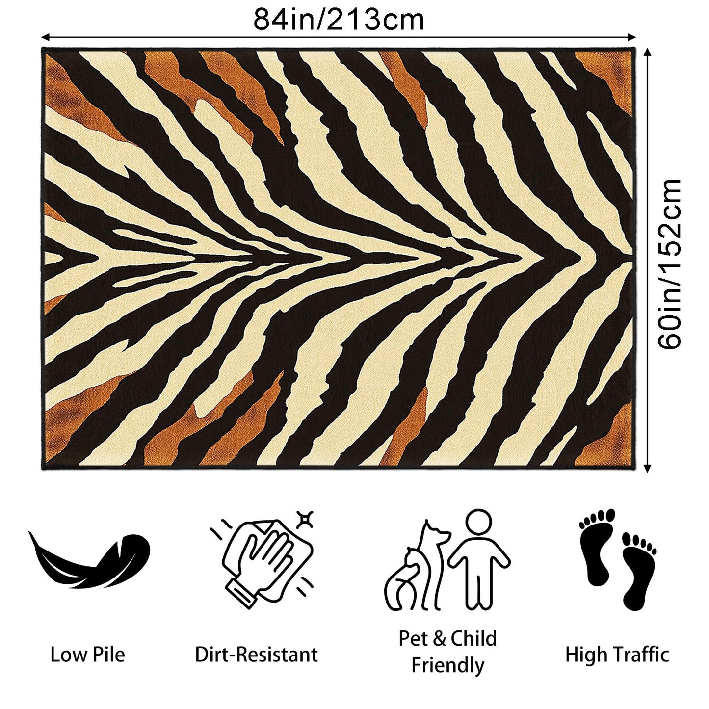 Brown Zebra Print Area Rug Modern Animal Stripes Rugs for Living Room 5×7