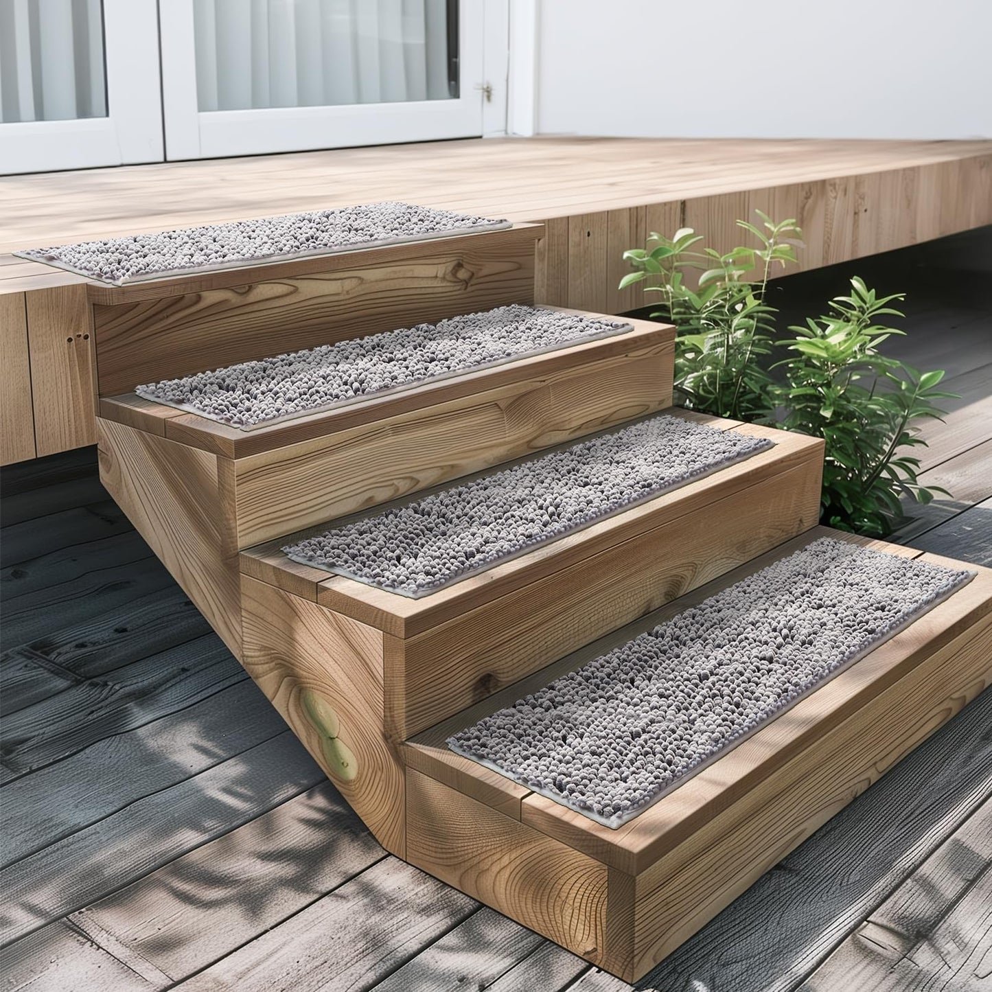 Muddy Mat® Pack of 4 - Soft Chenille Stair Treads Non-Slip Reusable, Super Absorbent Stair Treads for Wooden Steps, Tile & Marble Floor, Easy to Install & Machine Washable - Grey 30'' x 7''