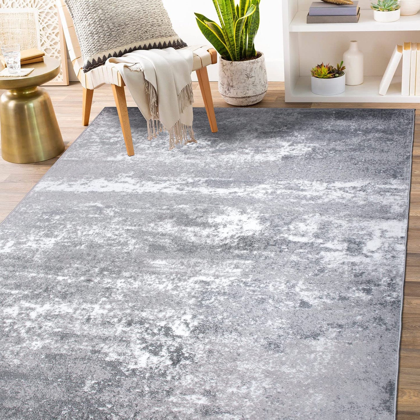 Rugshop Modern Distressed Gray Abstract Area Rug Bohemian Inspired Watercolor for Living Room, Dining Room and Office 7'10" x 10'