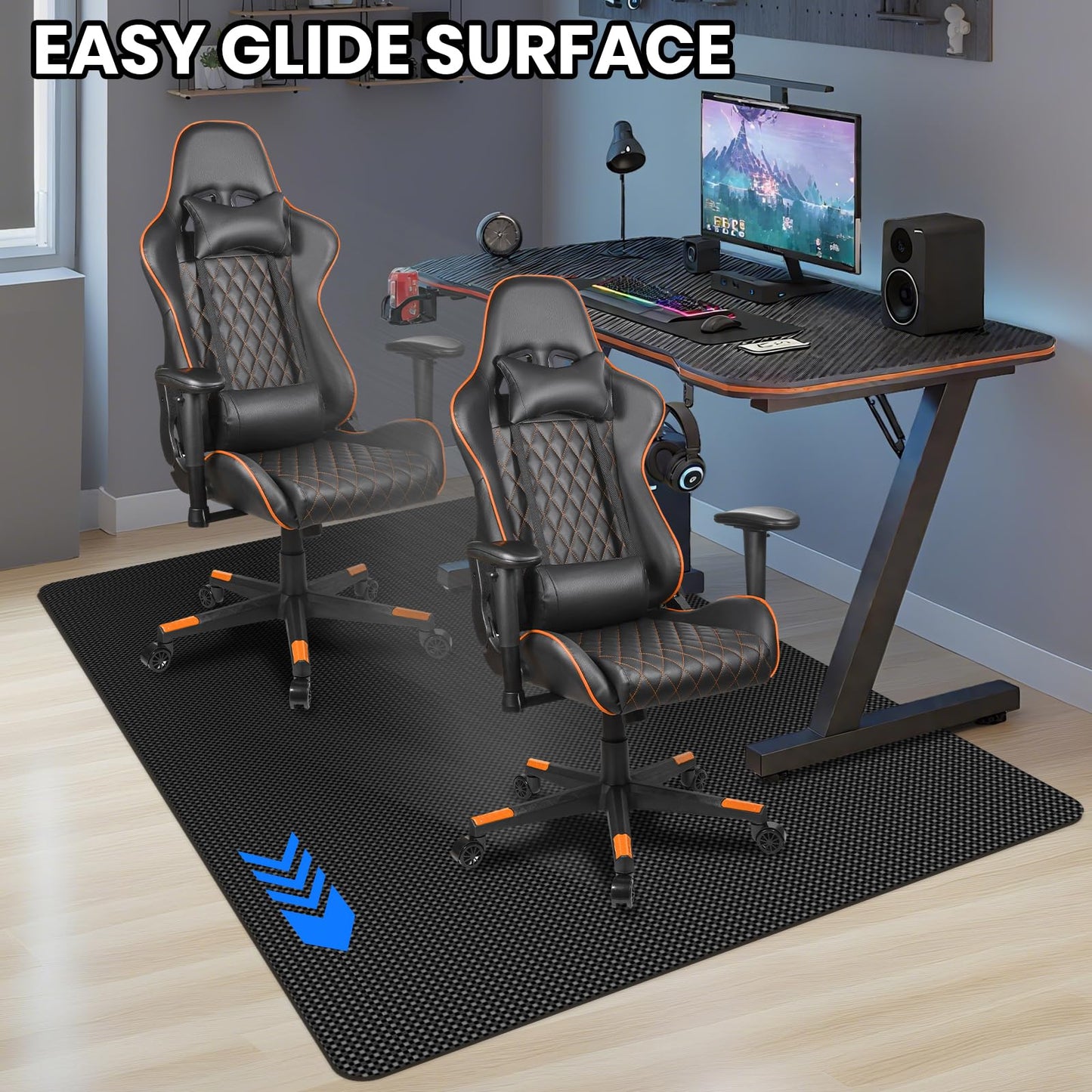 Gaming Chair Mat for Hardwood Floor, 36 x 60 Inch Computer Desk Chair Mat, Black Plastic Floor Protectors for Chairs, Heavy Duty Wood Tile Floor Mats for Home & Office