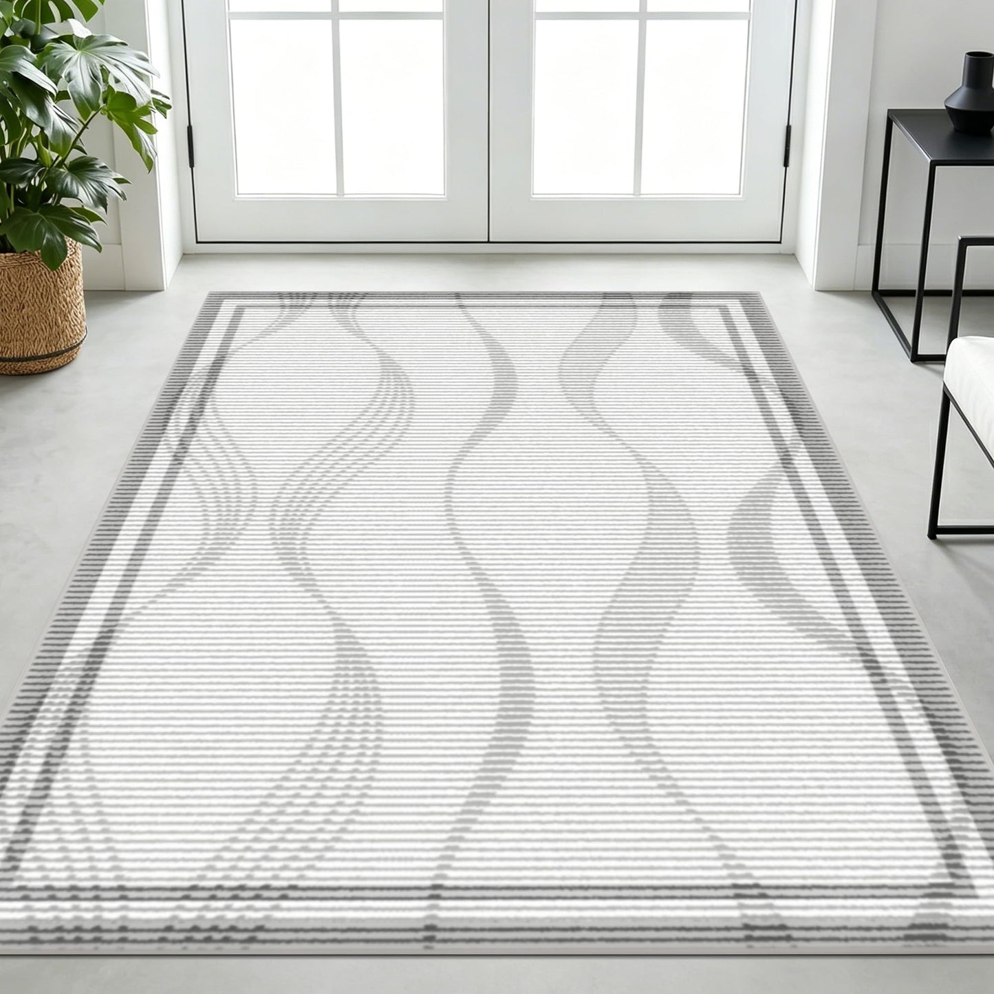 Merelax Large 4x6 Entryway Rug Indoor - Washable Non-Slip Low Pile Soft Area Rug for Entrance, Kitchen, Bedroom Bedside, Mudroom, Modern Aesthetic Abstract Geometric Decor Thin Carpet, Grey